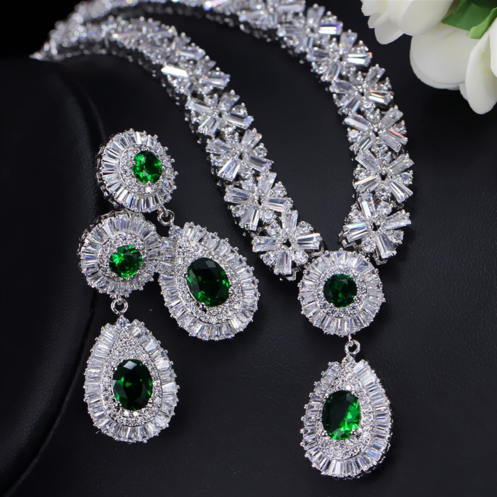 Joyería Color Oro Amarillo Cuentas de circonia cúbica Verde Conjuntos de Joyas de Boda para Novias de Boda