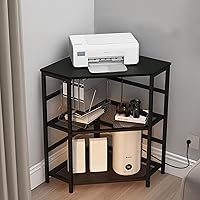 Vista 8 de VEDECASA Mesa de esquina para impresora con toma de corriente, enchufes de carga, puerto USB, estante de almacenamiento ajustable, torre de Marrón