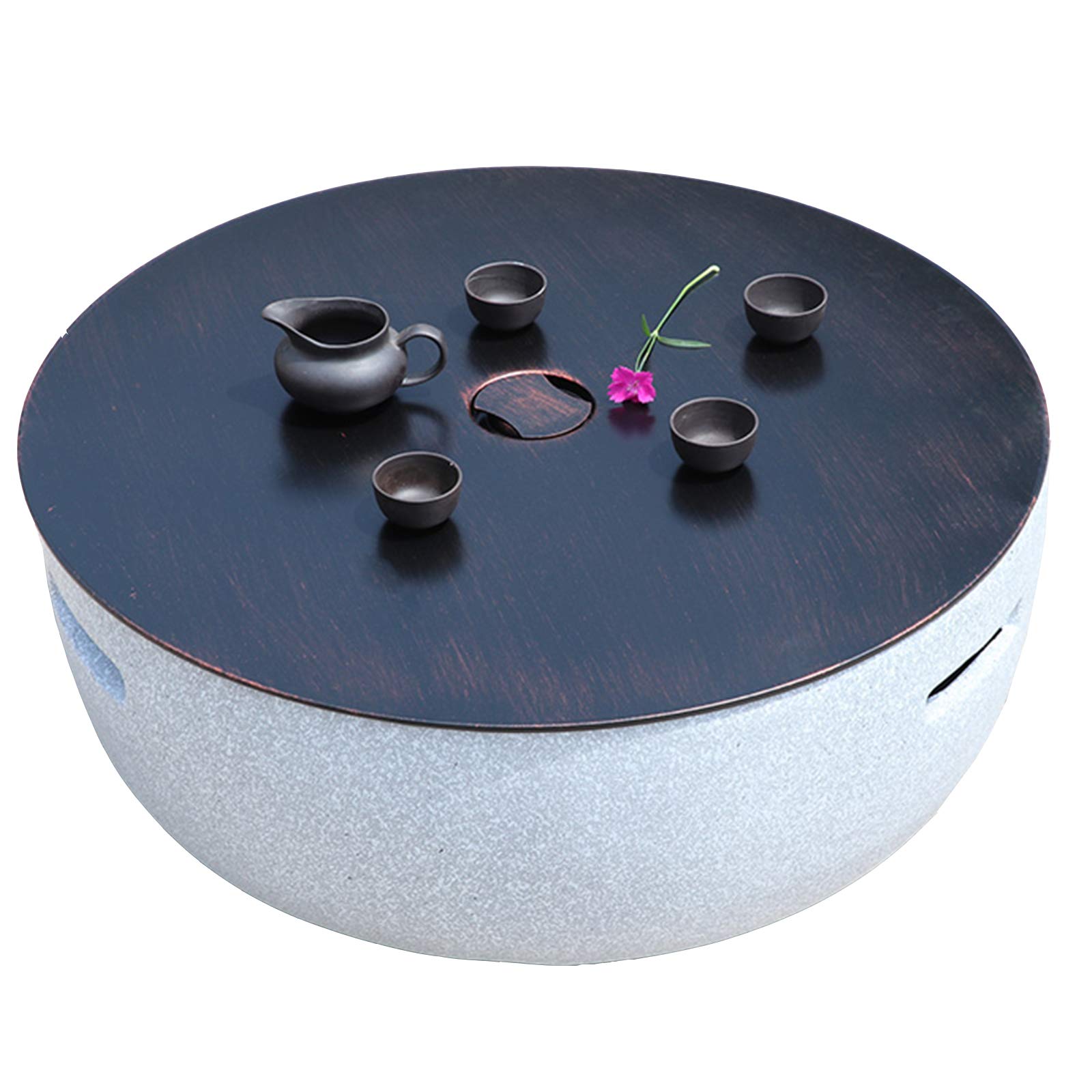 RANRANHOMEOutdoor Fire Pit, Concrete Round Firepit Charcoal And Wood Burning Firepit Bowl Bonfire with Spark Screen, Grate, And BBQ Grill, for Outdoor Patio Garden Backyard Decking,B