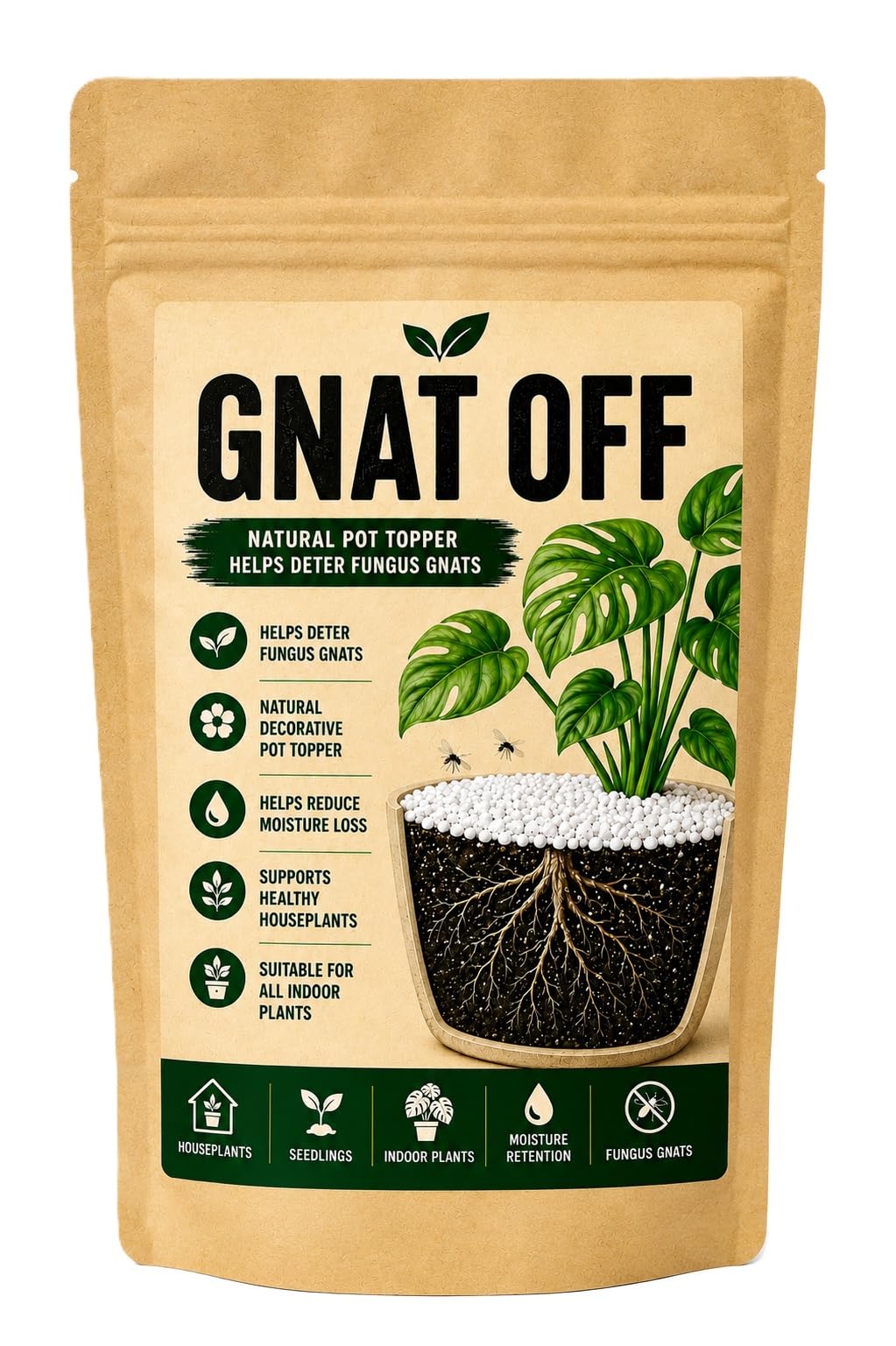 GLENDAWN GNAT OFF Fungus Gnat Barrier Pot Topper Decorative White Houseplant Soil Cover
