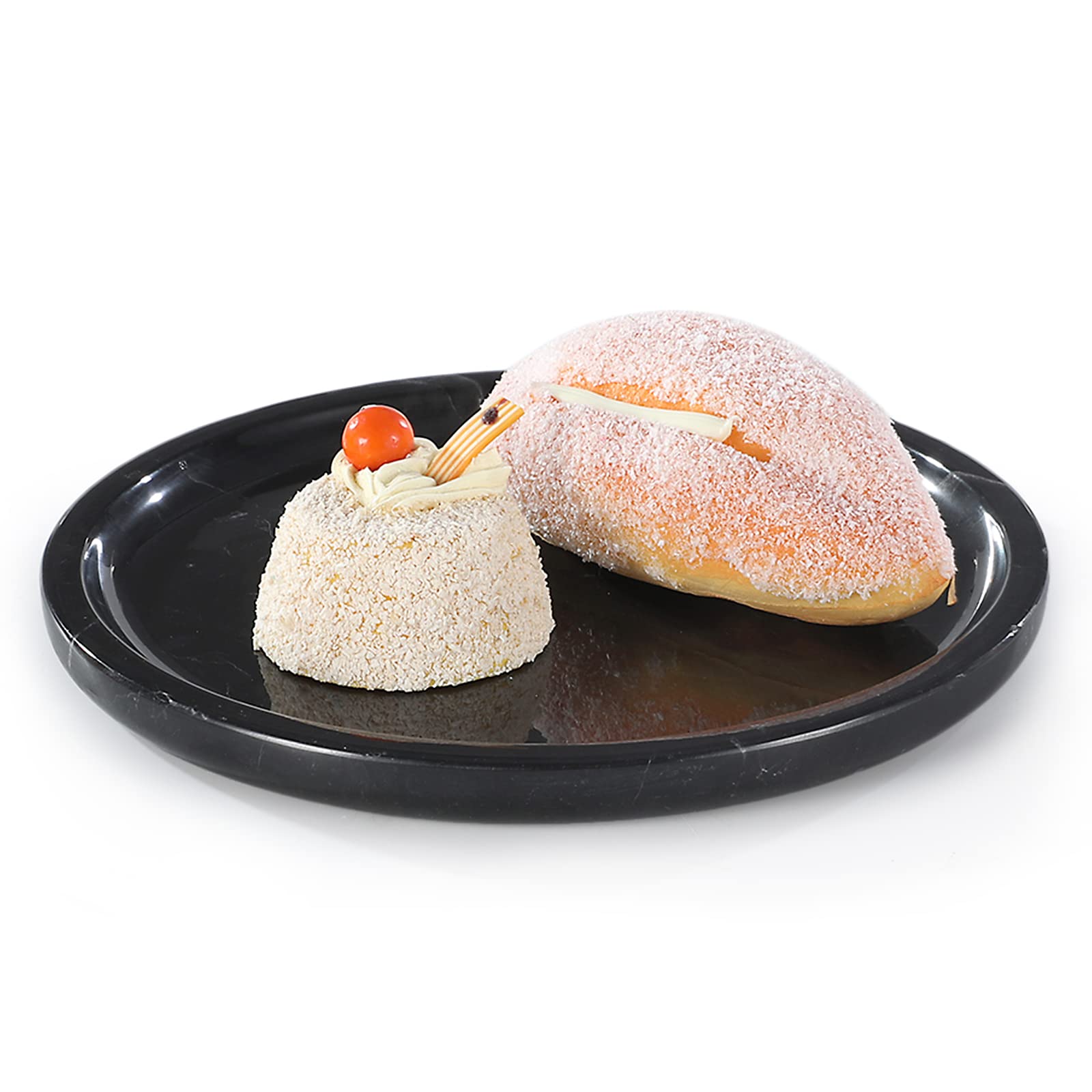 Bandeja de mármol natural de lujo real, bandeja de almacenamiento de mármol genuino para decoración del hogar, bandeja de piedra para baño, cocina, tocador, tocador, sin resina (negro, 8 pulgadas)