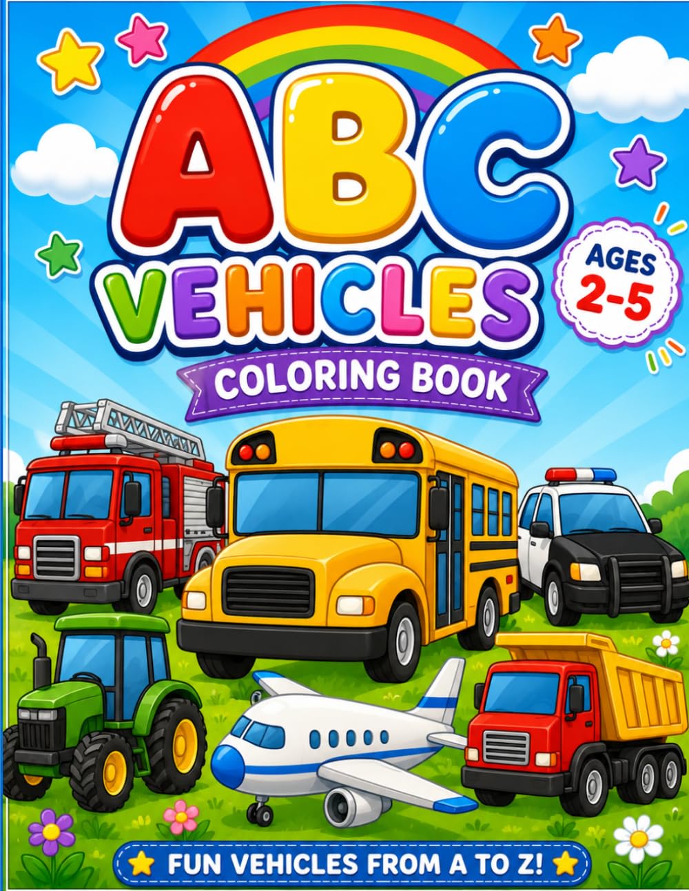 ABC Vehicles Coloring Book: Cute A-to-Z Vehicle Coloring Pages with Bold Lines and Simple Designs for Toddlers and Preschoolers Ages 2–5: Fun Cars, ... the Alphabet (My First ABC Coloring Books)