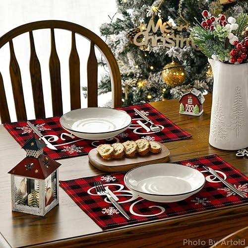 Miniatura 4 de Artoid Mode Christmas Believe Buffalo - Mantel individual a cuadros para mesa de comedor, 12 x 18 pulgadas, para vacaciones de invierno, rústico,