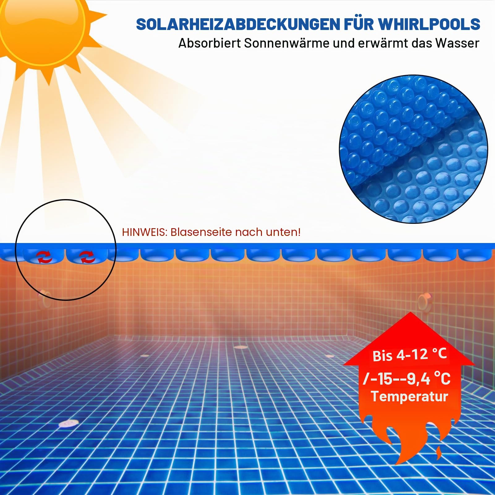 Hot Tub Spa Solar-Luftpolster-Abdeckung für runden aufblasbaren Whirlpool, Spa, Pool, Wärmedämmung, schwimmende Luftpolsterfolie (1,2 m)