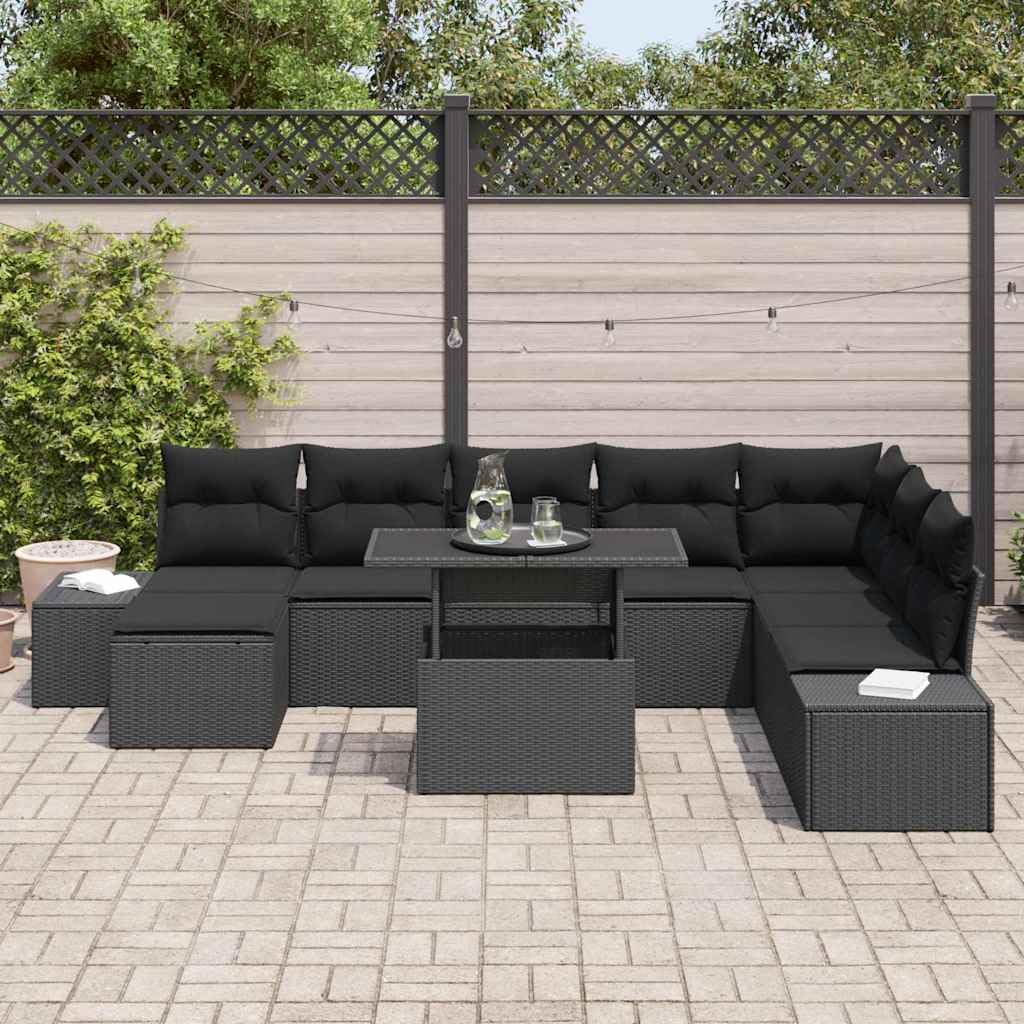 HaoChrymec Salon de Jardin modulable, polyrotin Noir, 9 pièces, 79kg