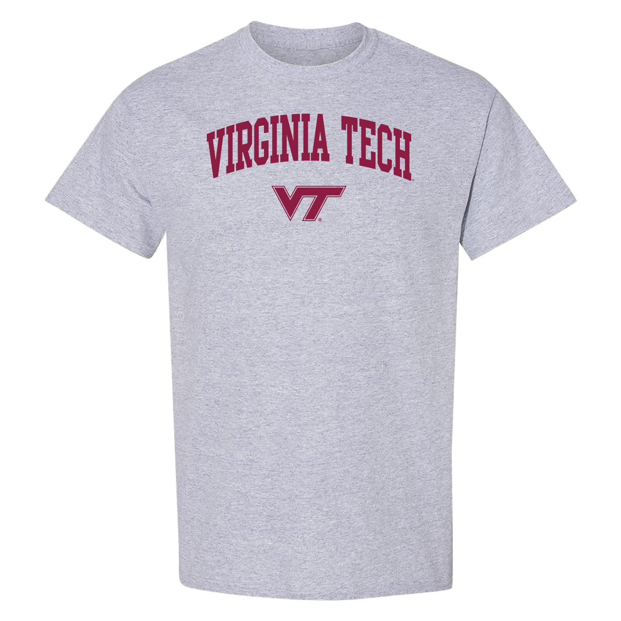 NCAA Arch Logo, Team Color T Shirt, College, University, Virginia Tech Hokies Sport Grey, S