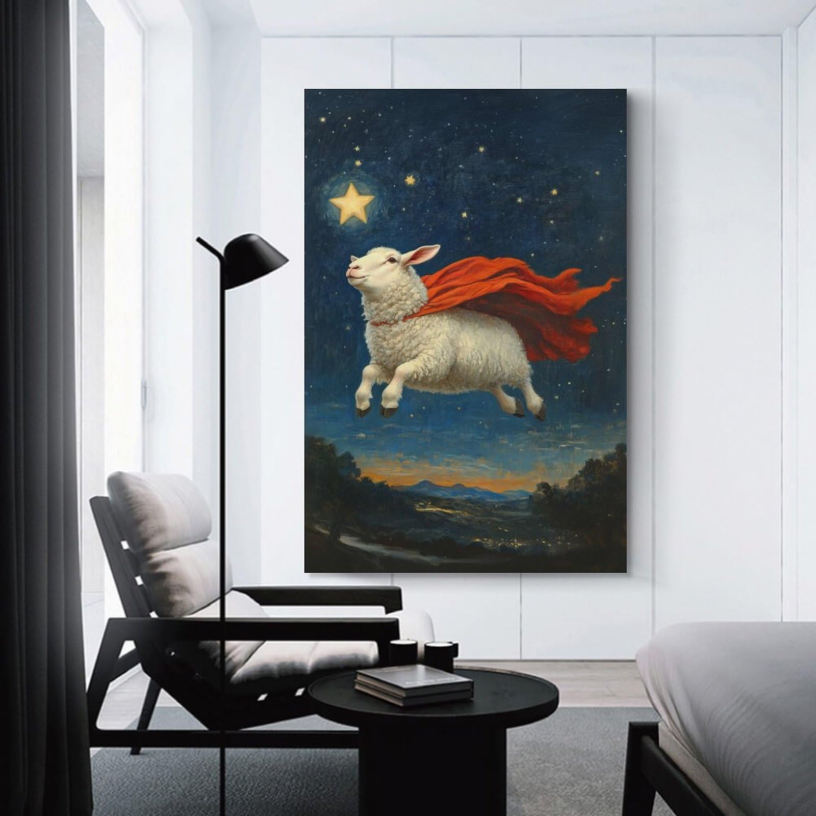 Junmoney Sheep Flying Wall Decor Canvas Print 08x12inch(20x30cm), for Sofa Walls, Lounge Or Home Corners, Modern Wall Decor for Cosy Interiors