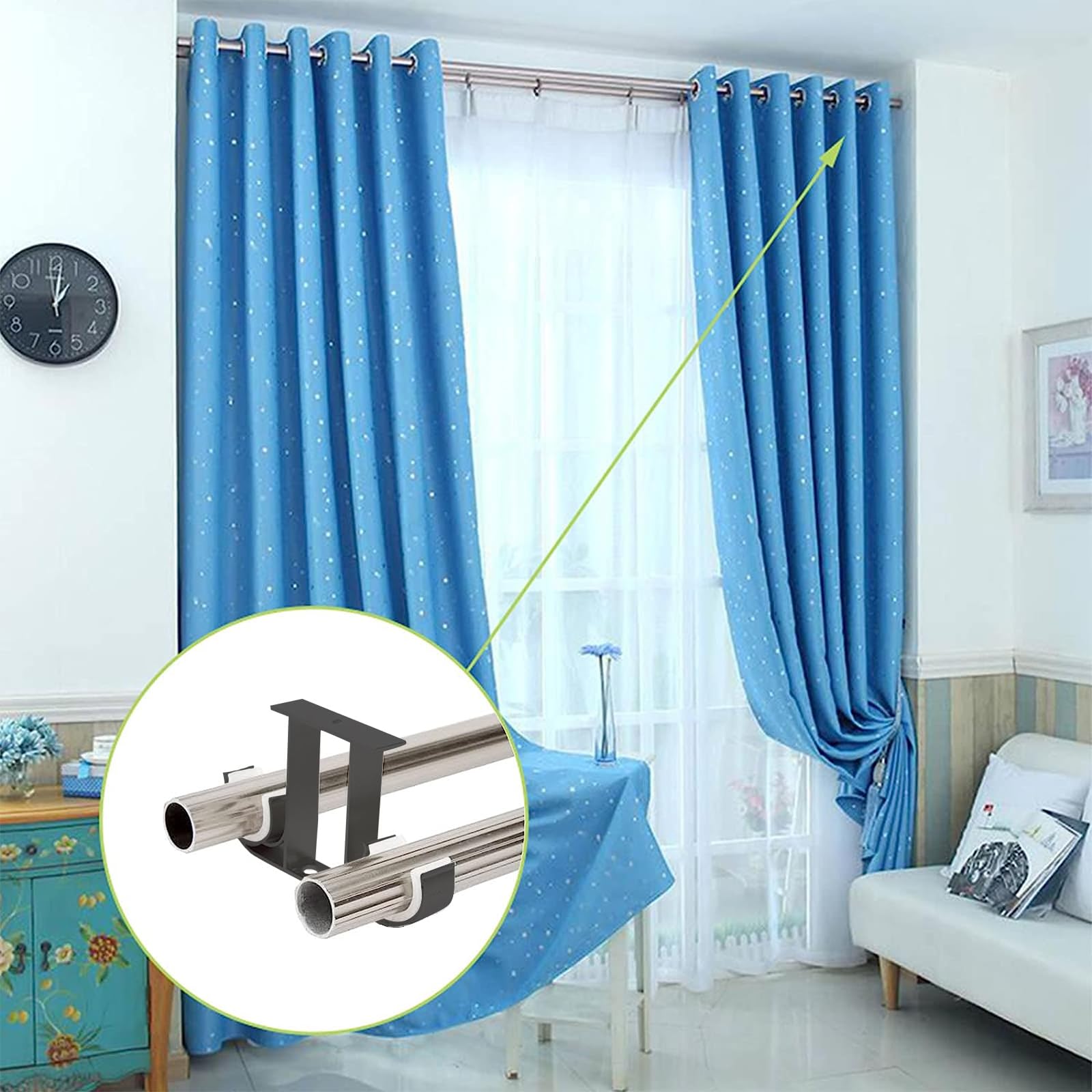Staffe per aste per tende, 6 pezzi, in lega di alluminio, staffe per montaggio a soffitto, supporti doppi per tende da finestra, per aste per tende da 23 mm-26 mm (nero)
