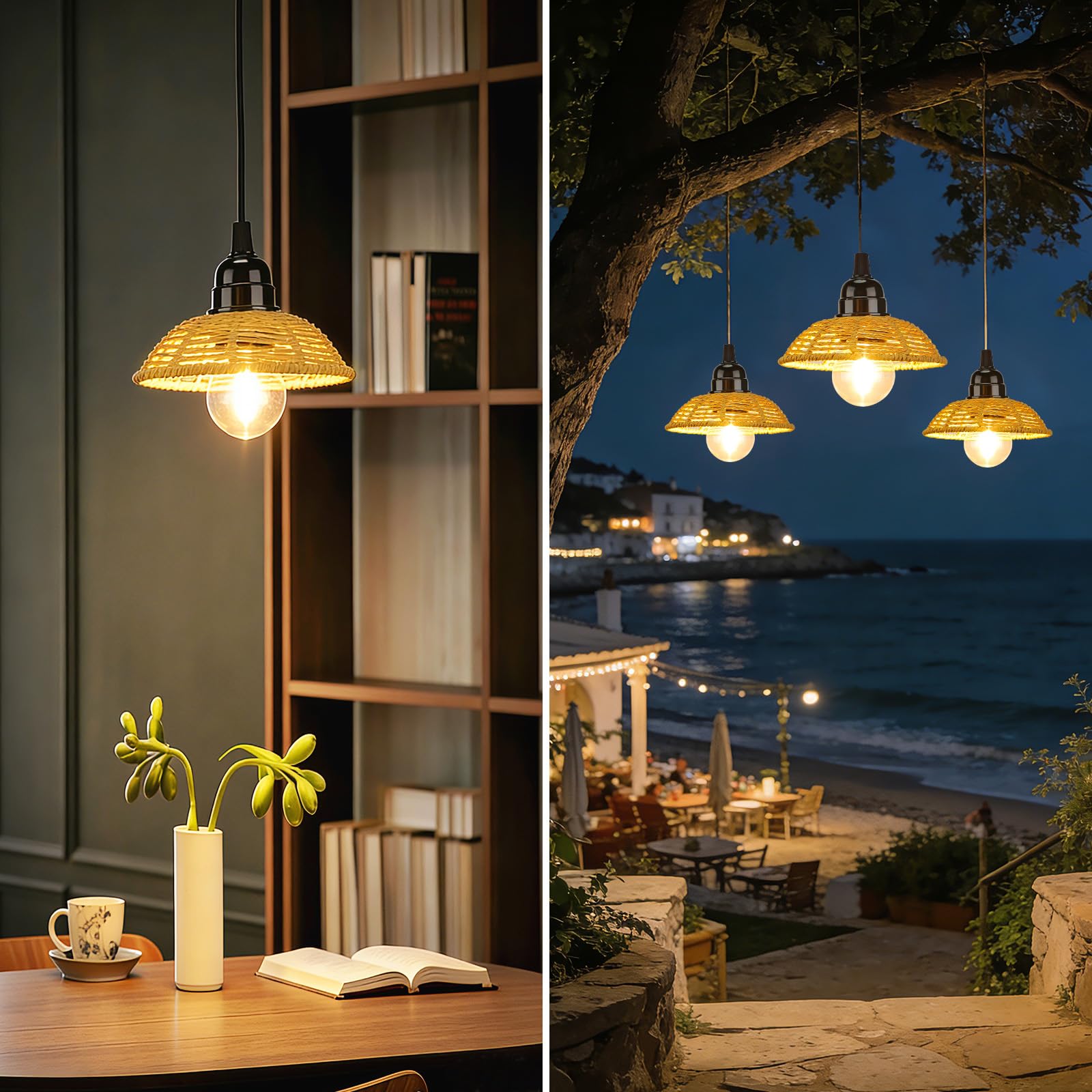 Suspension Luminaire Rotin Exterieur Intérieur Dimmable Batterie Télécommande IP65 Portable Minuterie Jardin Camping Étanche