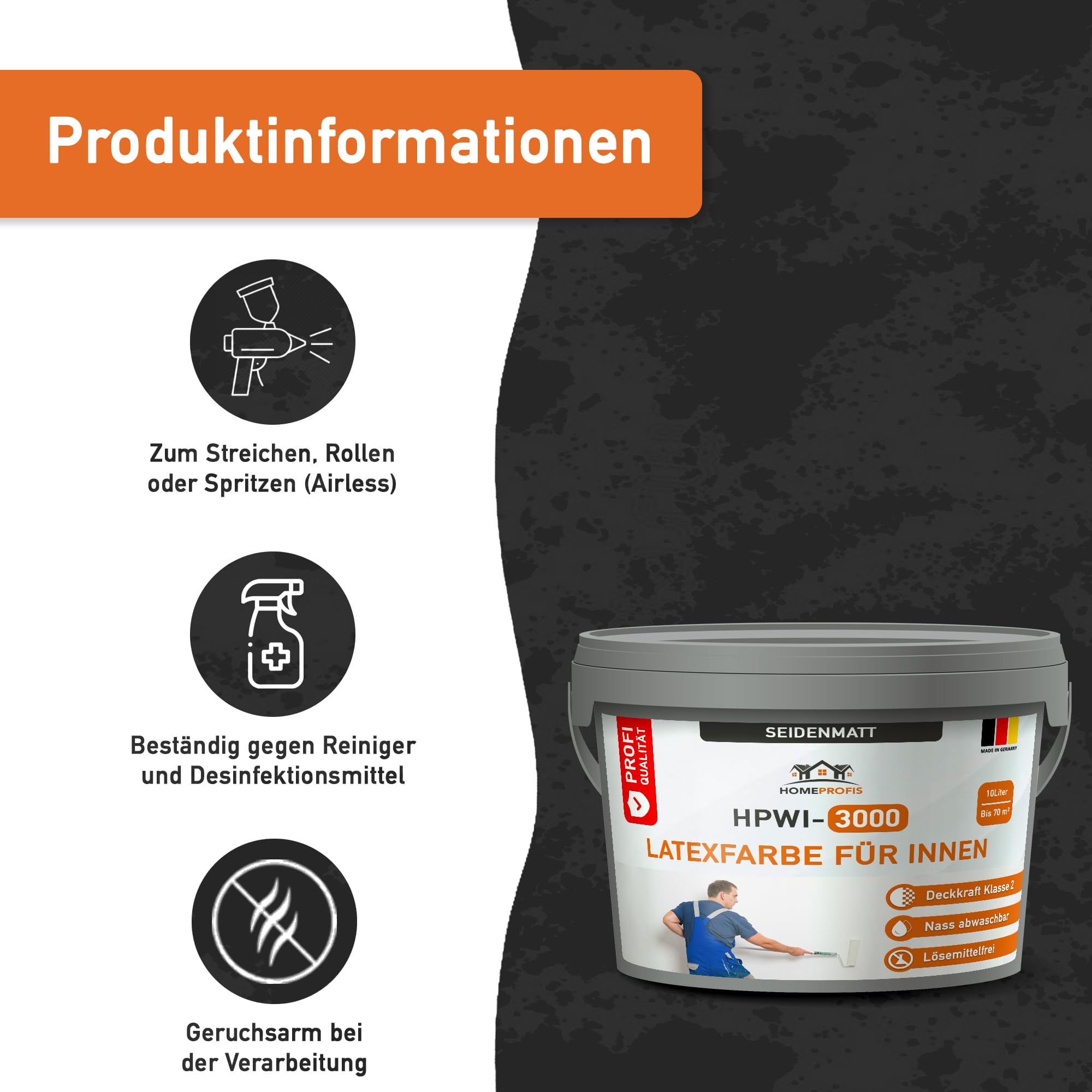 Home Profis® Latexfarbe weiß | abwaschbare Wandfarbe Innen | Hervorragende Deckkraft | Zum Färben & Ausbessern | Geruchsarm | Stumpfmatt | Profi Qualität | HPWI-3000 (10 Liter | Bis 70 m²)