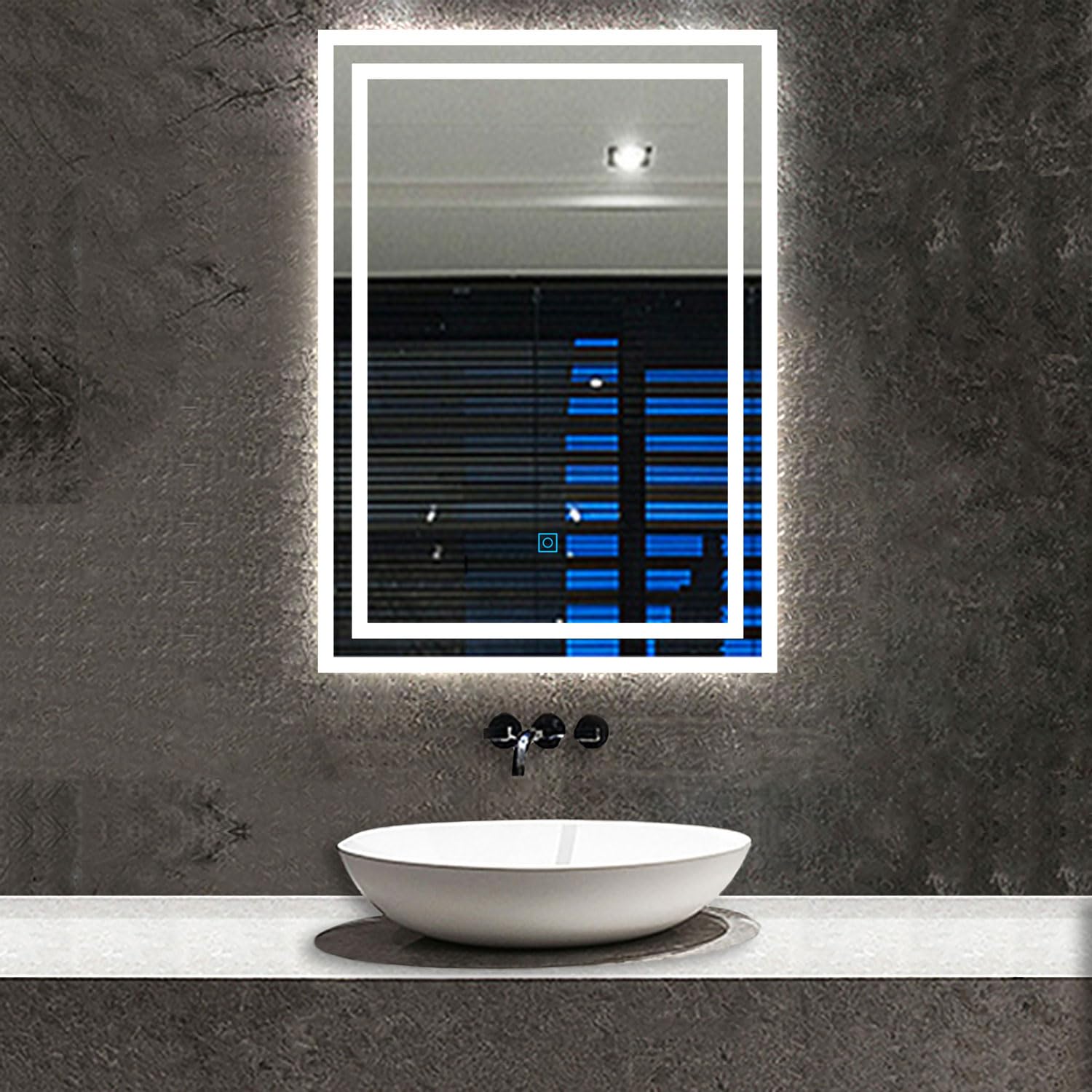 Acezanble Model 14 Bathroom Led Mirror, Illuminated Bathroom Mirror With Led Lights Dimmable Anti-Fog Shatter-Proof Tempered Wall Mirrors With Demister Pad, 900X700mm