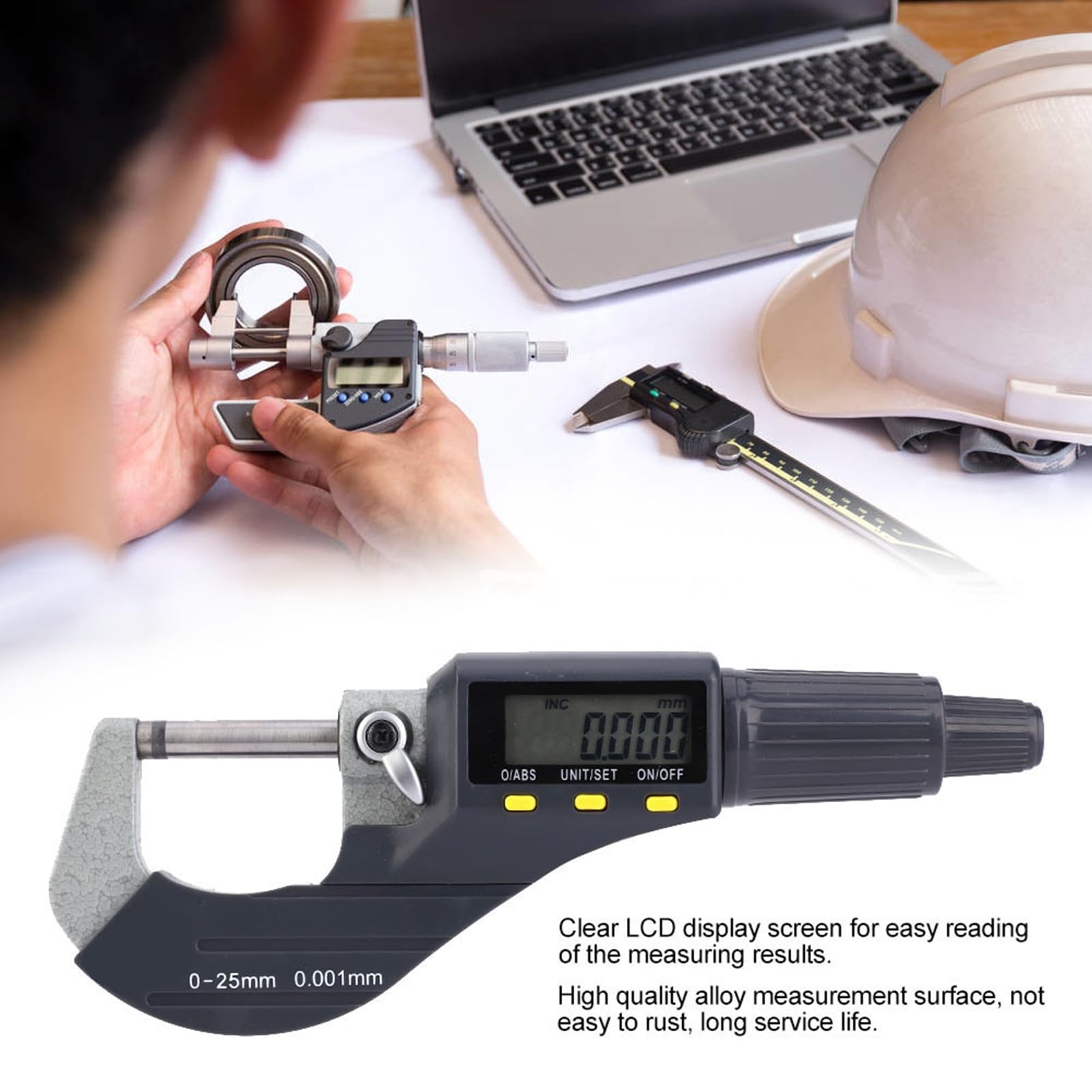 Calibrador micrométrico electrónico digital Herramienta de medición de precisión de 0,001 mm con pantalla LCD para ingenieros mecánicos y entusiastas del bricolaje Construcción de (0-25 mm)
