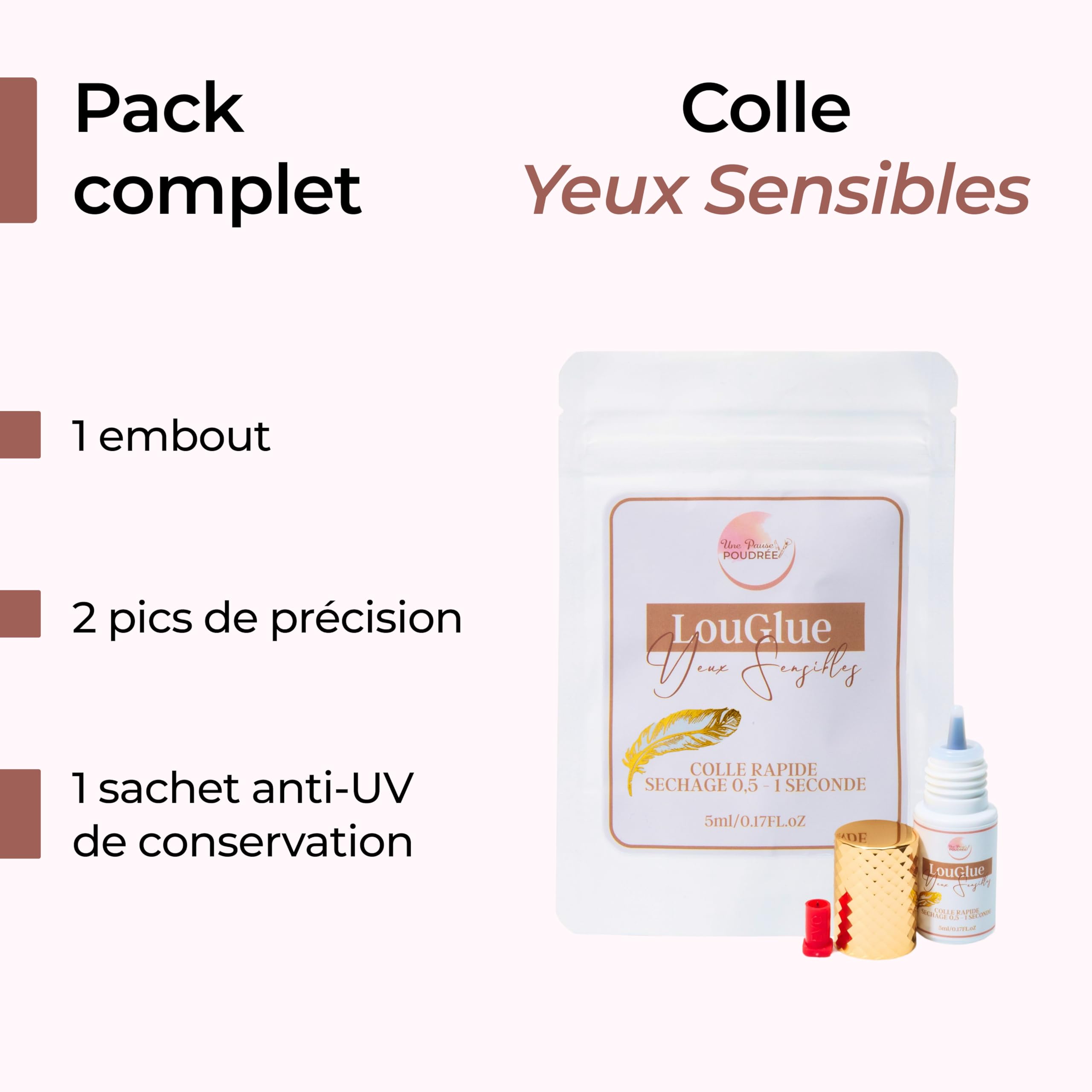 Une Pause Poudrée - LOUGLUE Colle Noir Yeux Sensibles Haute rétention - Extension de Cils pour Professionnels - Pour Faux Cils - Séchage Rapide (0,5-1s), Facile et Longue Durée (5ml)