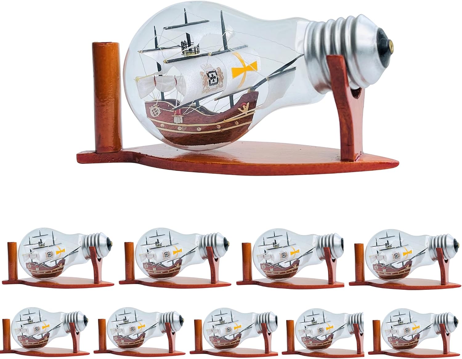 vinacreations Pack of 10 Handmade Santa Maria Ship in a Bottle Glass Nautical Decoration Historical Miniature Boat Model for Christmas Home Decor Tabletop Collection Watercraft Warship LAMP-222-10PCS