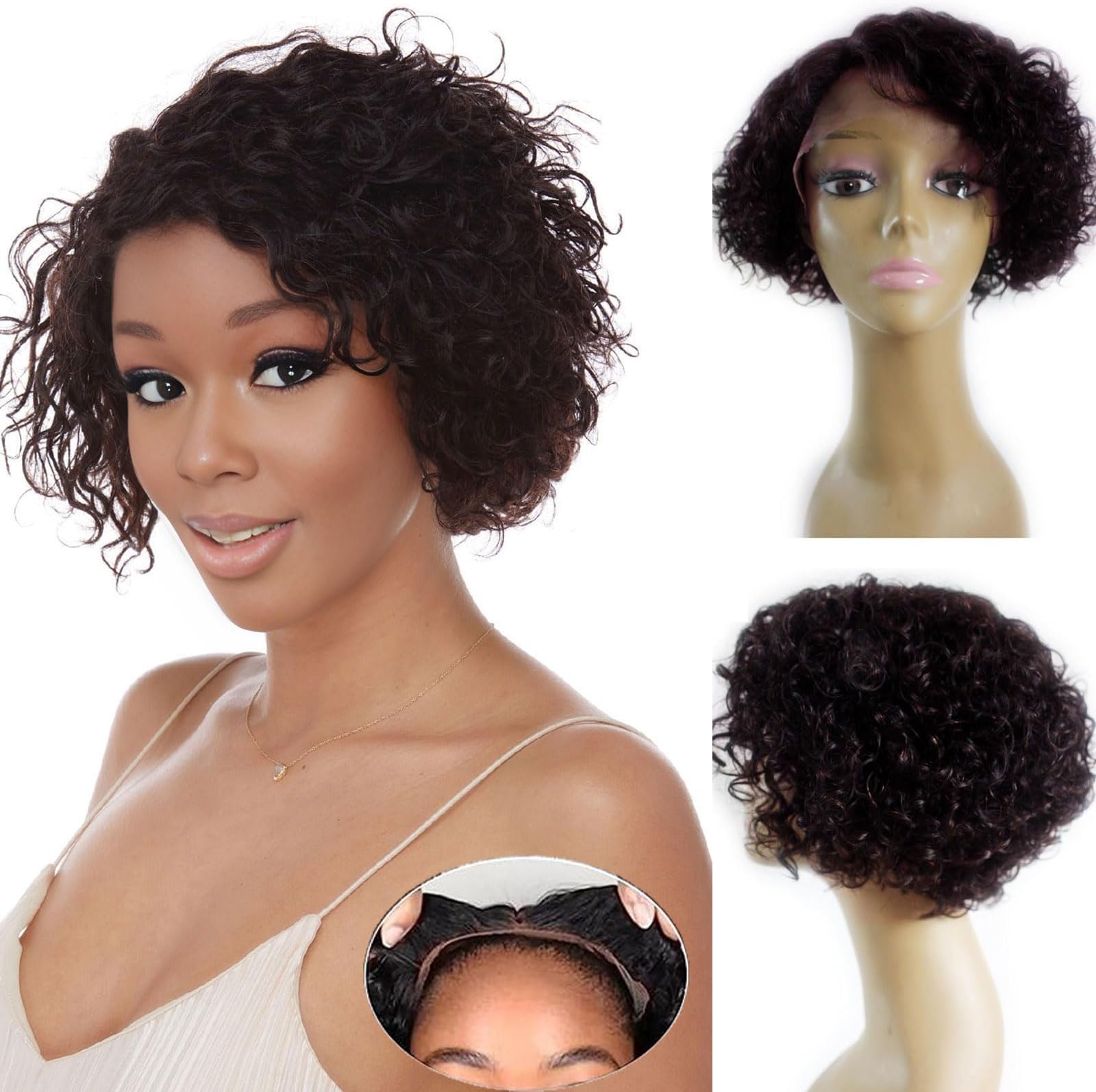 Glueless Wigs Human Hair pre plucked Pre Cut, Short Curly
