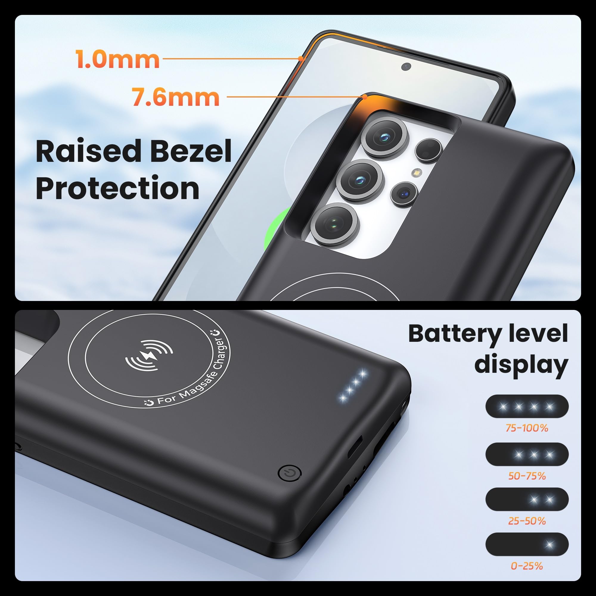 Custodia Batteria per Samsung Galaxy S24 Ultra, Custodia Batteria - Cover di Ricarica Wireless Intelligente, Custodie di Alimentazione Portatili, Caricabatterie Esterno Ricaricabile