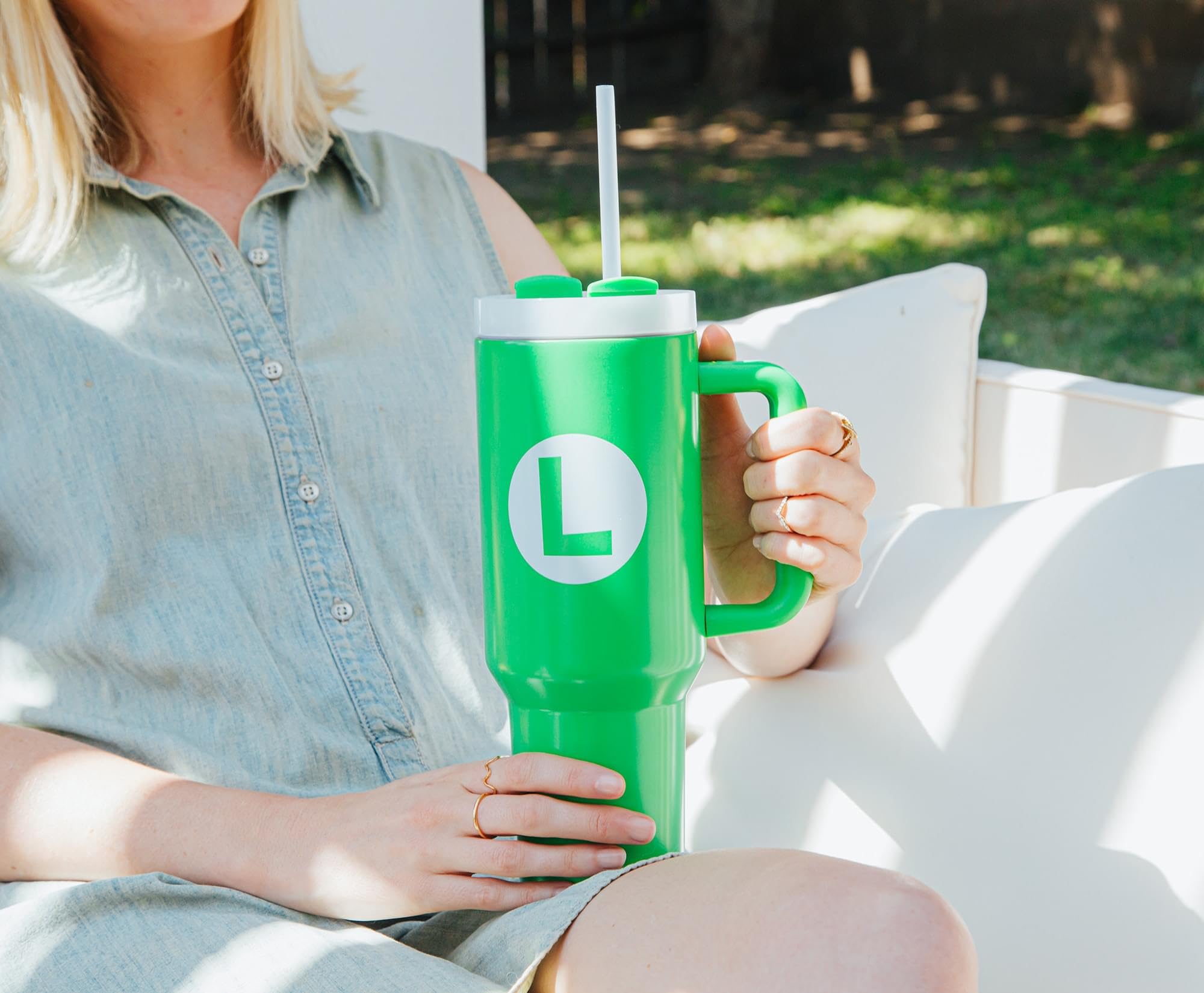 Pyramid America Super Mario Bros. Princess Icon Metal Travel Tumbler With Leak-Resistant Lid and Reusable Straw | Holds 40 Ounces: Luigi