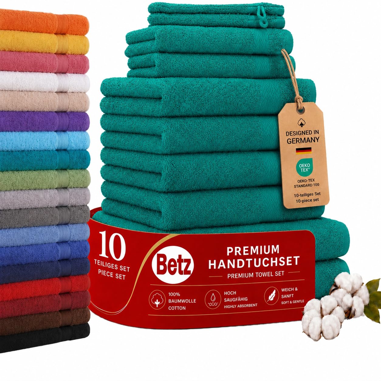 Betz Juego de 10 Piezas de Toallas Premium 100% algodón 2 Toallas de baño 4 Toallas de Mano 2 Toallas Invitados 2 Manoplas de baño Color