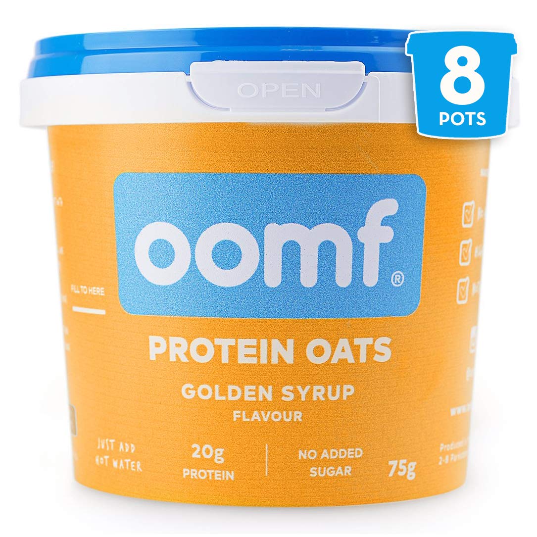 Oomf Protein Porridge to Go, Pack of 8 x 75g, Porridge Pots, Breakfast on the Go, 20g Whey Protein per Pot, No Added Sugar, No Artificial Flavours or Ingredients, Golden Syrup Flavour