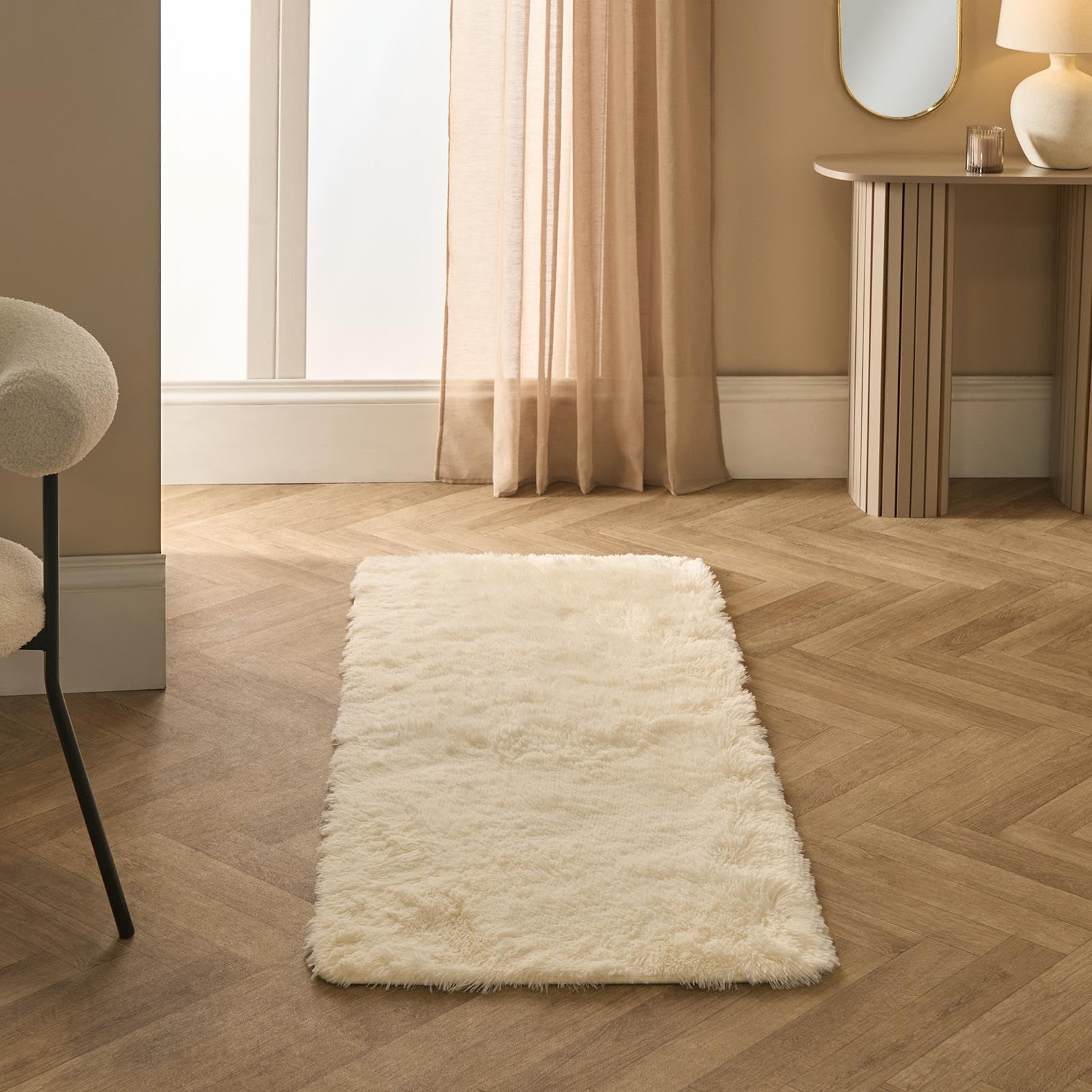 Sienna Cream Rugs for Bedroom, Super Soft Fluffy Runner Rug Modern Anti Slip Shaggy Hallway Runner Rug Non-Shedding Thick Pile Area Rugs for Living Room, 60 x 150cm โ image 1