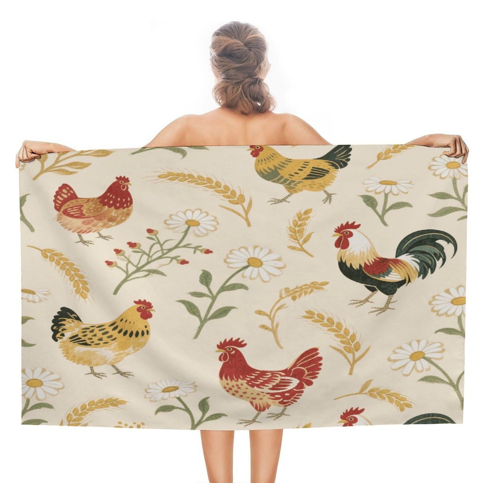 VstaDank Chicken and Rooster Print Beach Towel 51x31 Inch Oversized Soft Bath Towel Luxury Plush Thick Hotel Swim Pool Towels Super Quick Dry Travel Towels for Camping Gym Sports Yoga