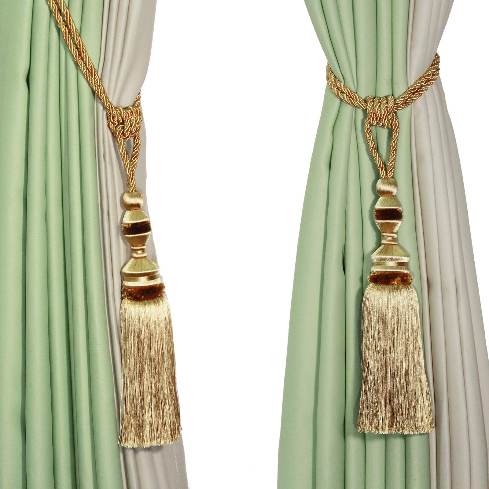 Vorhang-Raffhalter Handarbeit Elegante Vorhangseil-Ebenen Luxuriöse volle Quaste Drape Raffhalter für Home Office Dekor (Gold, 2)