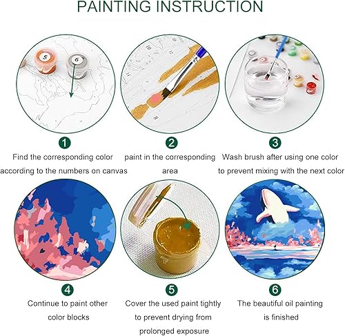 Miniatura 4 de QUITEDEW Pintura de ballena por números para adultos, lienzo de pintura por números, kit de pintura acrílica de olas de mar para principiantes,