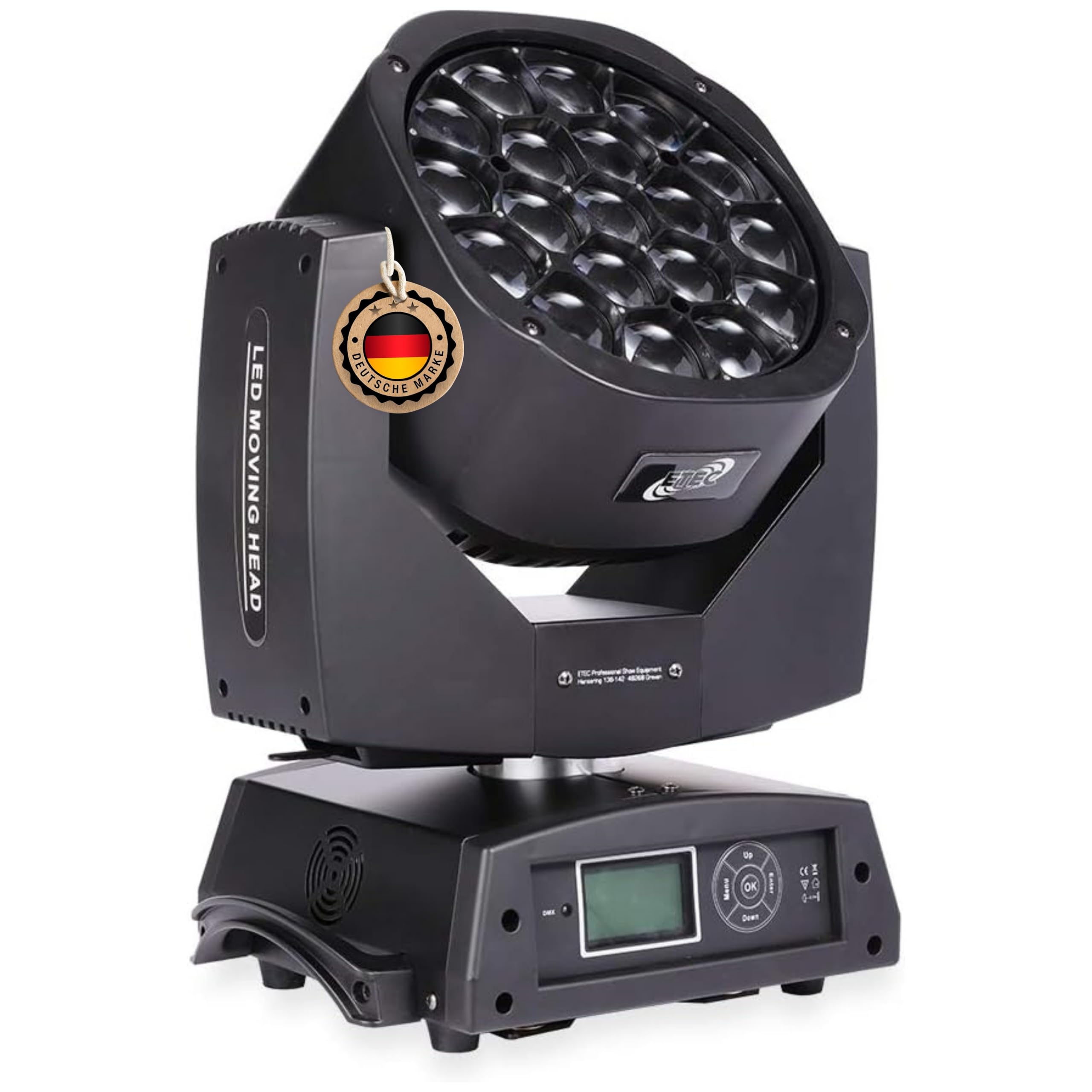 ETEC Professional LED Big Eye Moving Head 19x15 Watt RGBW Beam Rotation Zoom DMX Bühnenbeleuchtung Lichteffekt Discothek Club DJ Party
