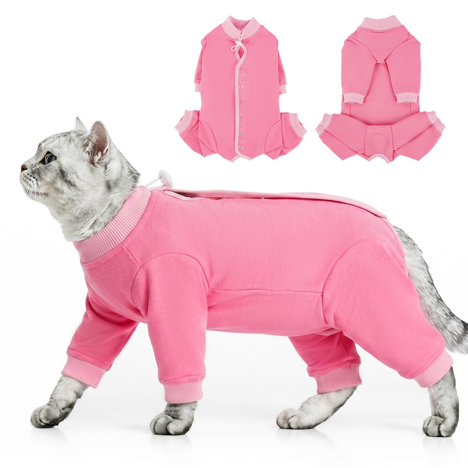 PUMYPOREITY Cat Recovery Suit With Legs, Stretchy Medical Suit Cat Spaying Surgery-Suit Soft Jumpers To Stop Excessive Licking Wound Protector For Injured Pet To Help In The Healing Process(Pink, XL) — image 1