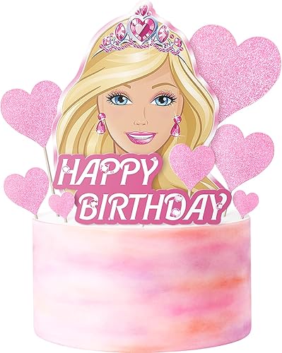 Juego de adornos para tartas de niña, decoraciones de feliz cumpleaños con purpurina para fiesta de corazón, color rosa