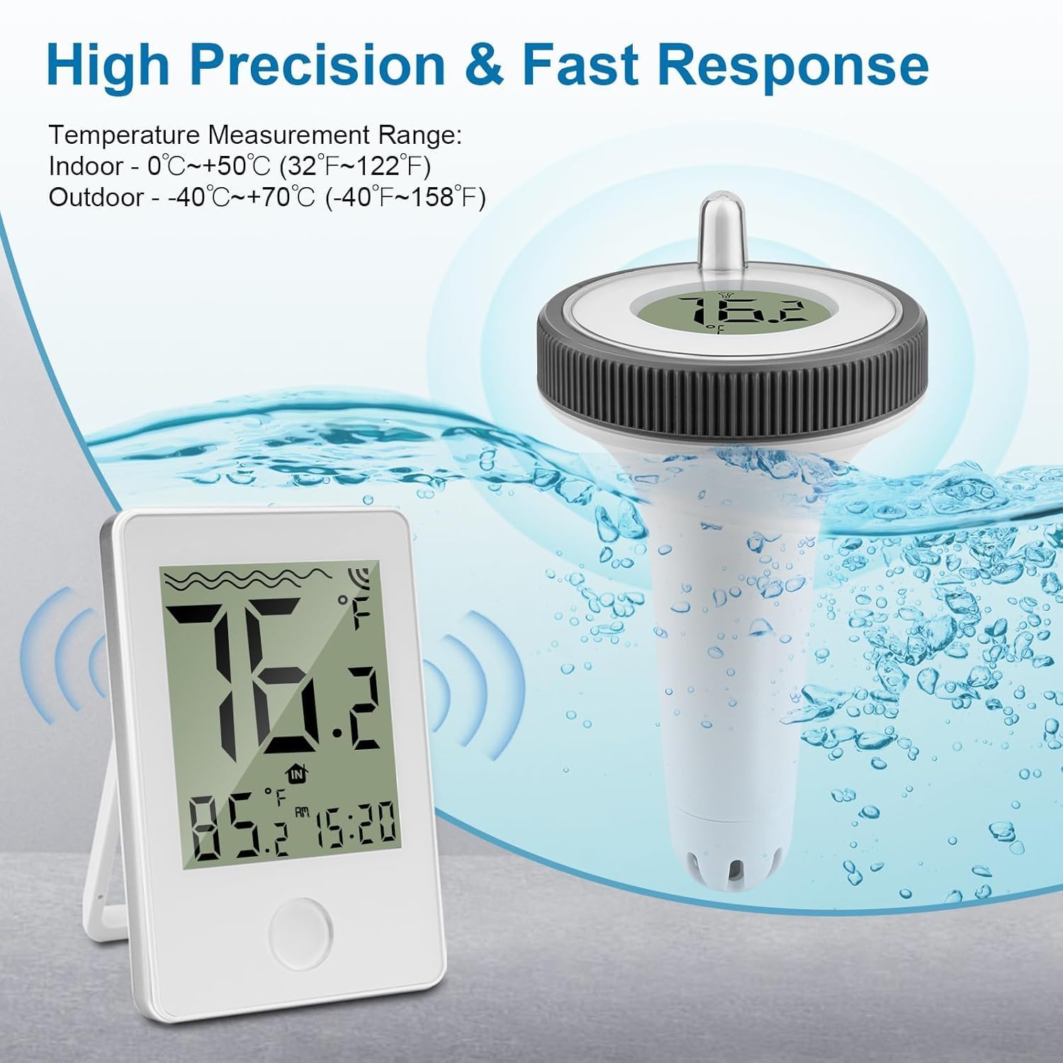 Thermomètre Intérieur et Extérieur Flottant Sans Fil Pour Piscine - Jauge Numérique Avec écran LCD Pour Bassin de Spa Intérieur et Extérieur