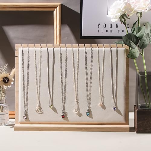 Miniatura 2 de Soporte de Exhibición Grande de Collares de Bambú, Soporte de Joyería de Madera para Collares Colgantes, Organizador de Estante de Joyería de