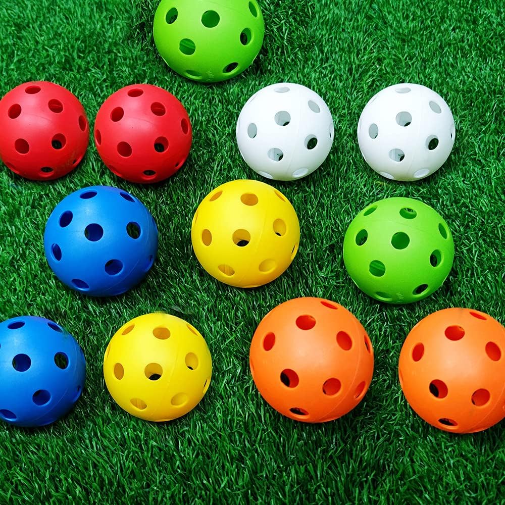 – Exrp Practice Golf Balls - 40mm Hollow Plastic Training Balls for Swing Practice, Driving Range, Home Use Indoor - Limited Flight, Colored Airflow - 12 Pack