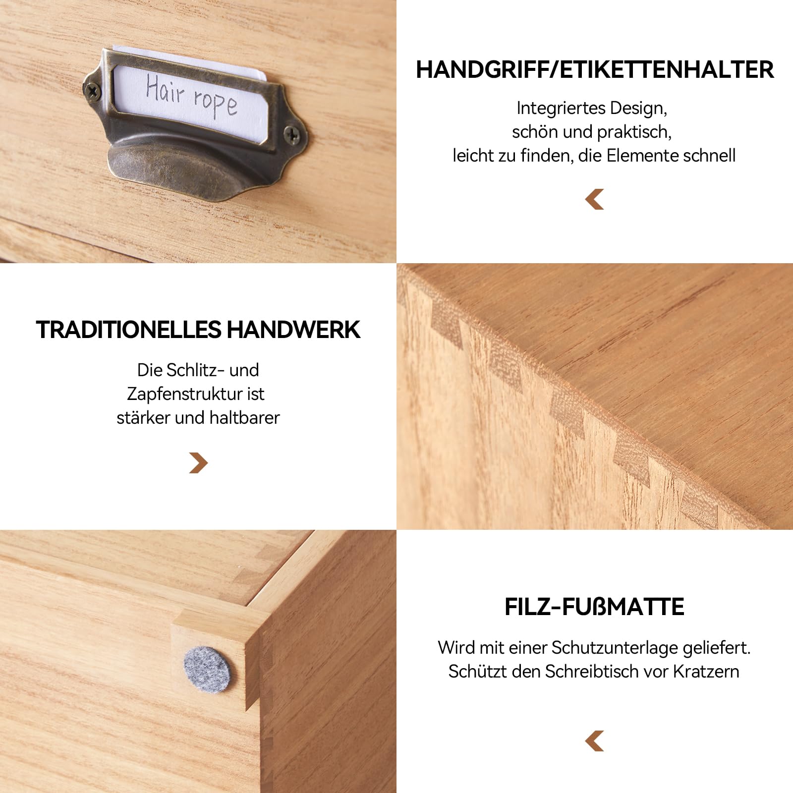 KIRIGEN Schubladenbox, Mini-Kommode, Schreibtisch-Organizer, Natur | 6 Schubladen, Paulownia-Massivholz, 35,7 x 14,2 x 28,1 cm, handgefertigt, fertig montiert, Zapfenverbindungen, mit Pflanzenöl