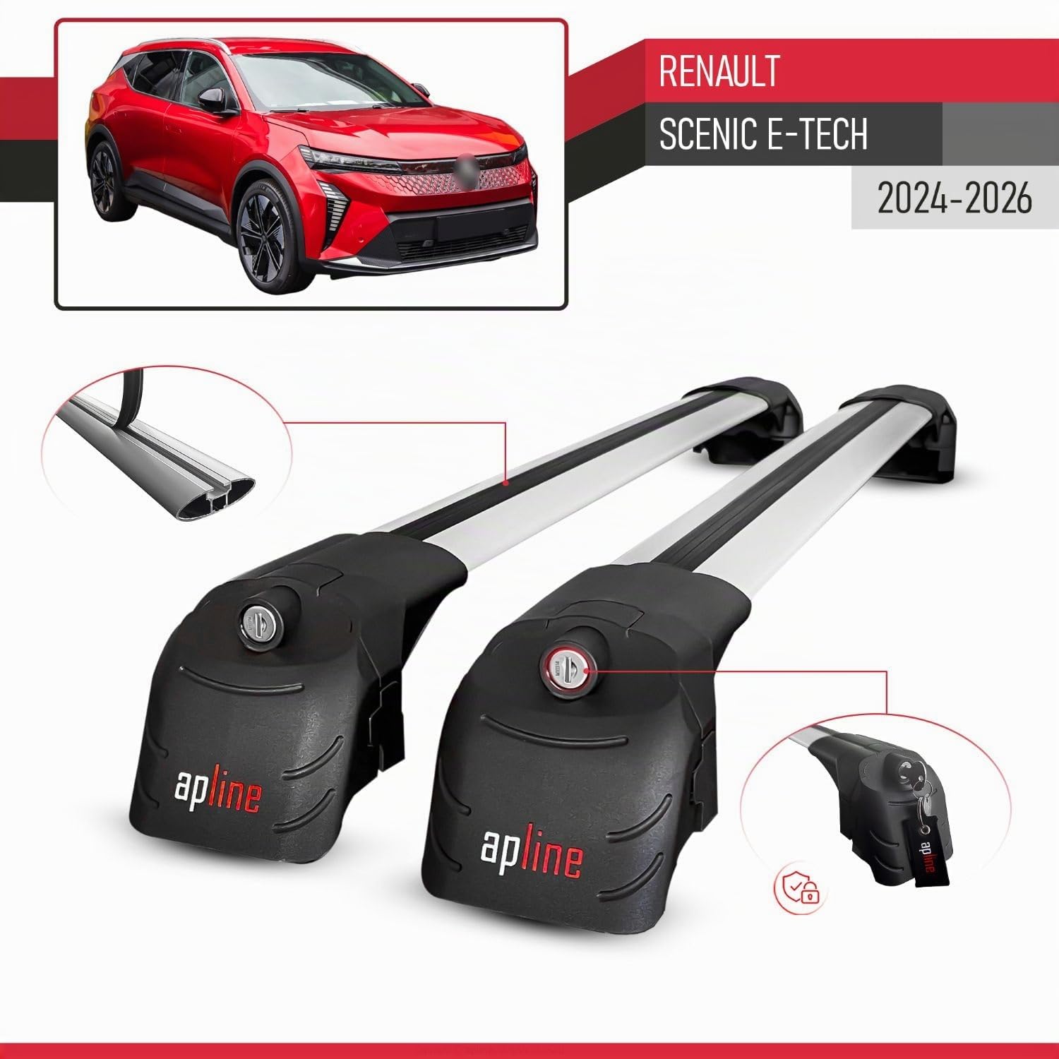 Compatible con Renault Scenic E-Tech 2024-2026 Modelo Ace-2 Barra de Techo Auto Portaequipajes Barras Transversales Gris Aluminio 2 Barras