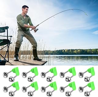 10PCS Fishing Rod Alarm Bells Clips, Dual Loud Alert Clip-On Bells for All Kinds of Outdoor Fishing, Easy Operation, Green