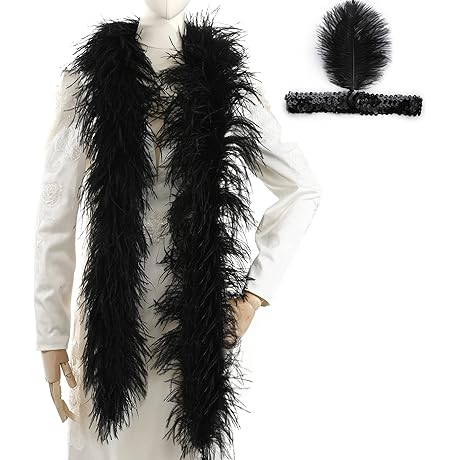 Soarer Black Ostrich Feather Boas – 2yards 3ply Long Led Boa for...