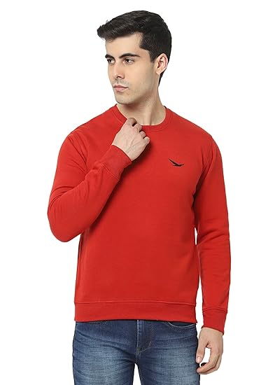 Mens Slim Fit Solid Cotton Fleece Sweatshirt