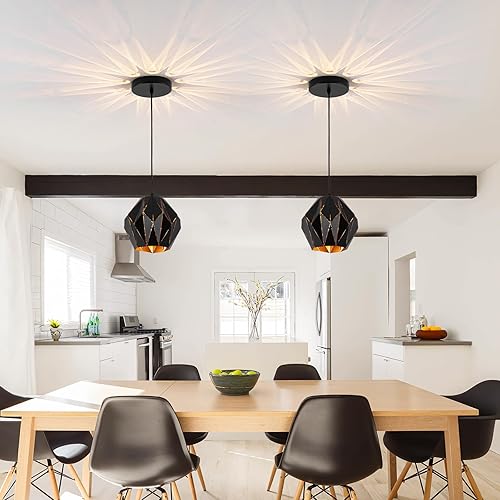 Miniatura 4 de Lámparas colgantes industriales para isla de cocina, lámpara colgante negra con pantalla de diamante geométrico de metal, lámpara de techo vintage