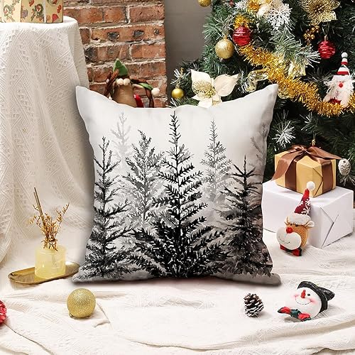 Miniatura 2 de DFXSZ Juego de 2 fundas de almohada de Navidad de 18 x 18 pulgadas, diseño de acuarela azul y verde, árbol de Navidad, estilo rústico, estampado de