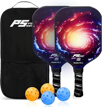 Pickleball Paddles - USAPA Approved Professional Carbon Fiber Pickleball Paddles with SRT Pro Polymer Honeycomb Core, 3K Textured Carbon Fiber Surface, Top Pickleball Paddle by Power Swing