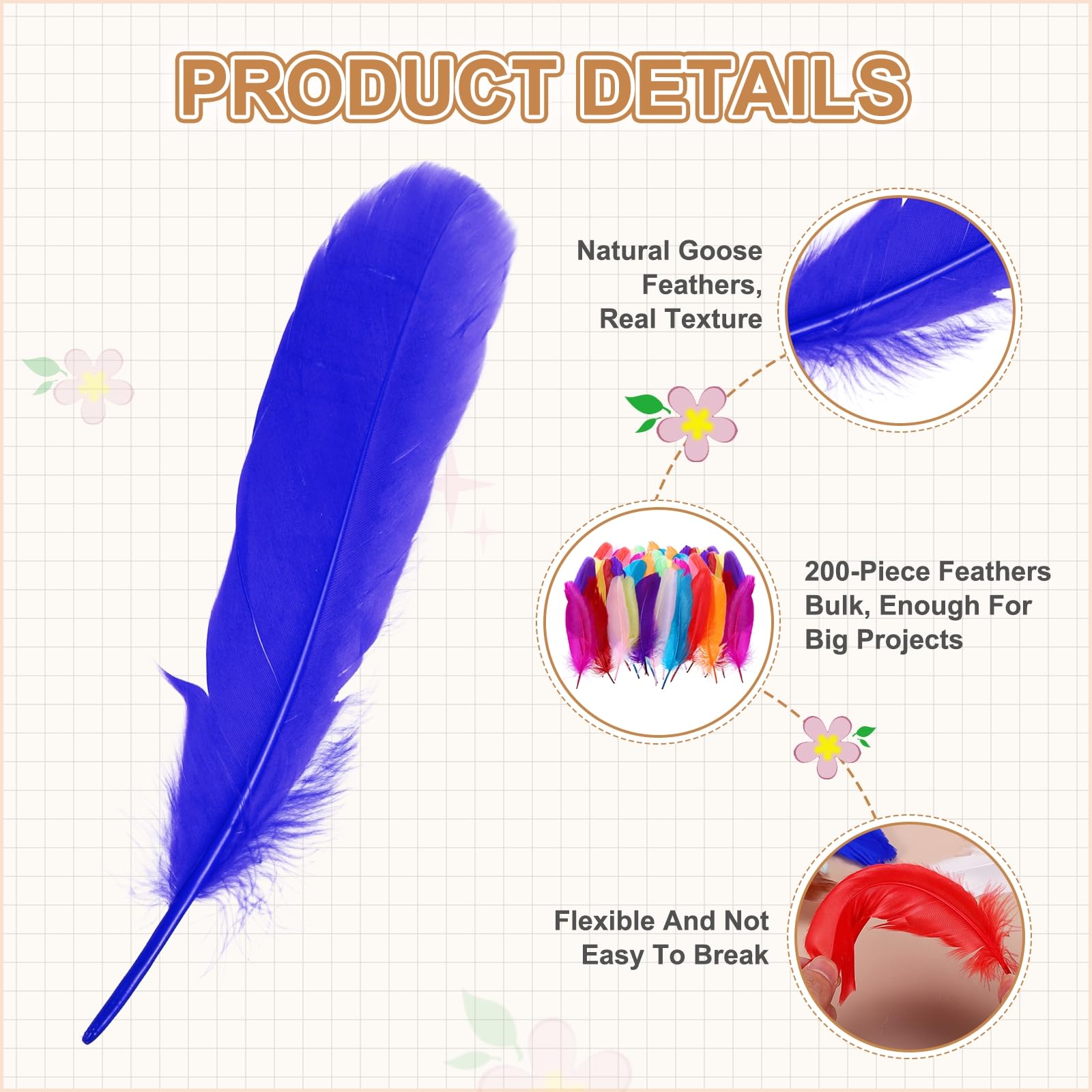 PATIKIL 4-7" Piume D'Oca Naturali All'ingrosso Per Artigianato, 200 Pezzi Piume Lunghe Di ricchi colori Per Decorazioni DIY Catturasogni, Cappello， Ghirlande, Vasi, Zaffiro Blu