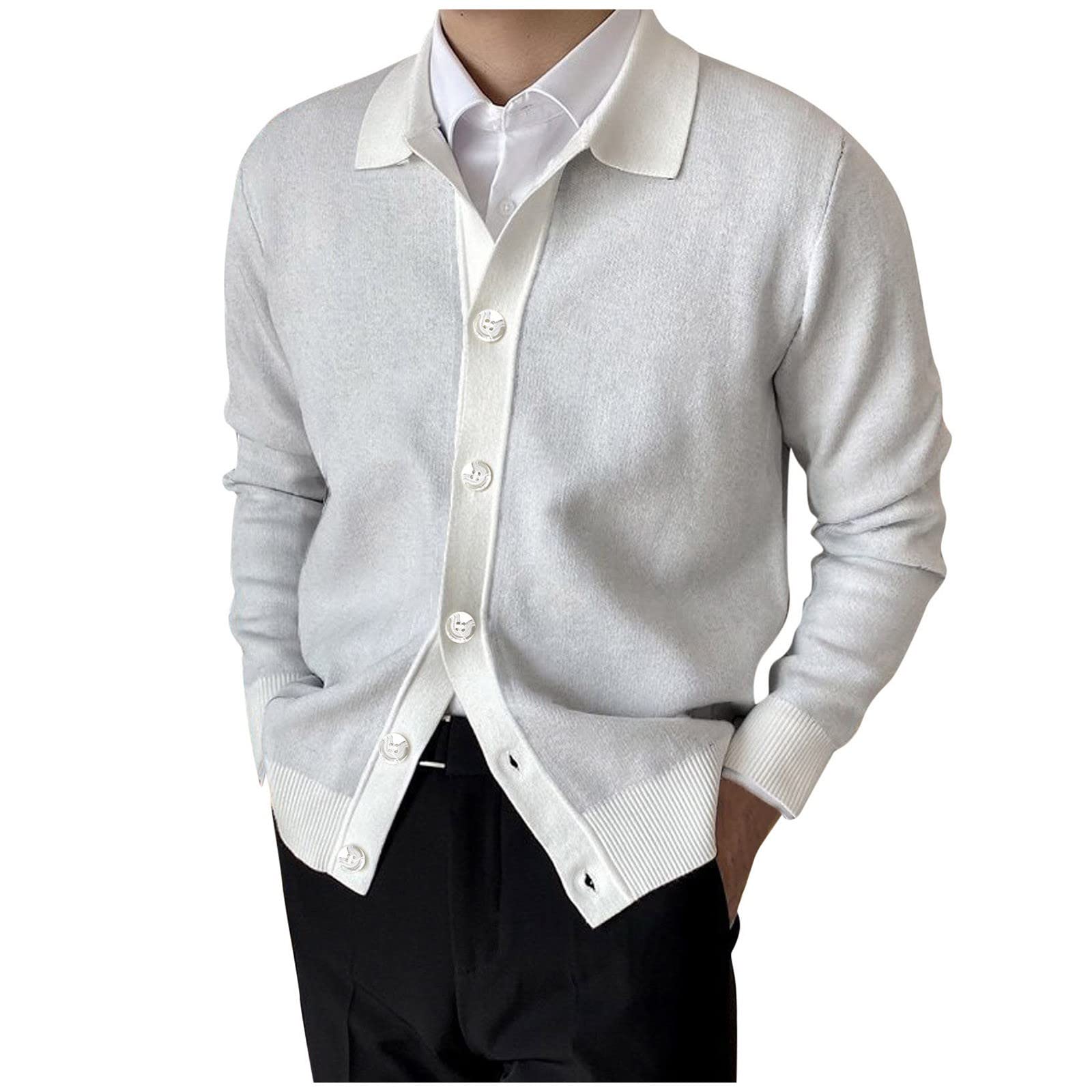 Pull tricot blanc homme XL à manches longues avec poches style décontracté