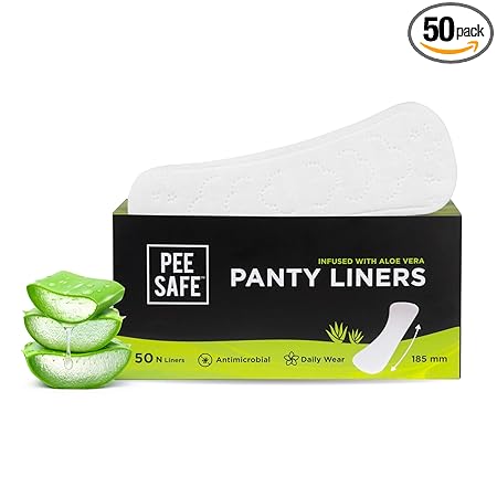 Pee Safe Panty Liners For Women Daily Use with Aloe Vera - 50 Liners | 185mm Long (Large Size) | Curvy Design For Extra Comfort | Cottony-Soft Surface| Keeps You Dry & Fresh All Day Long
