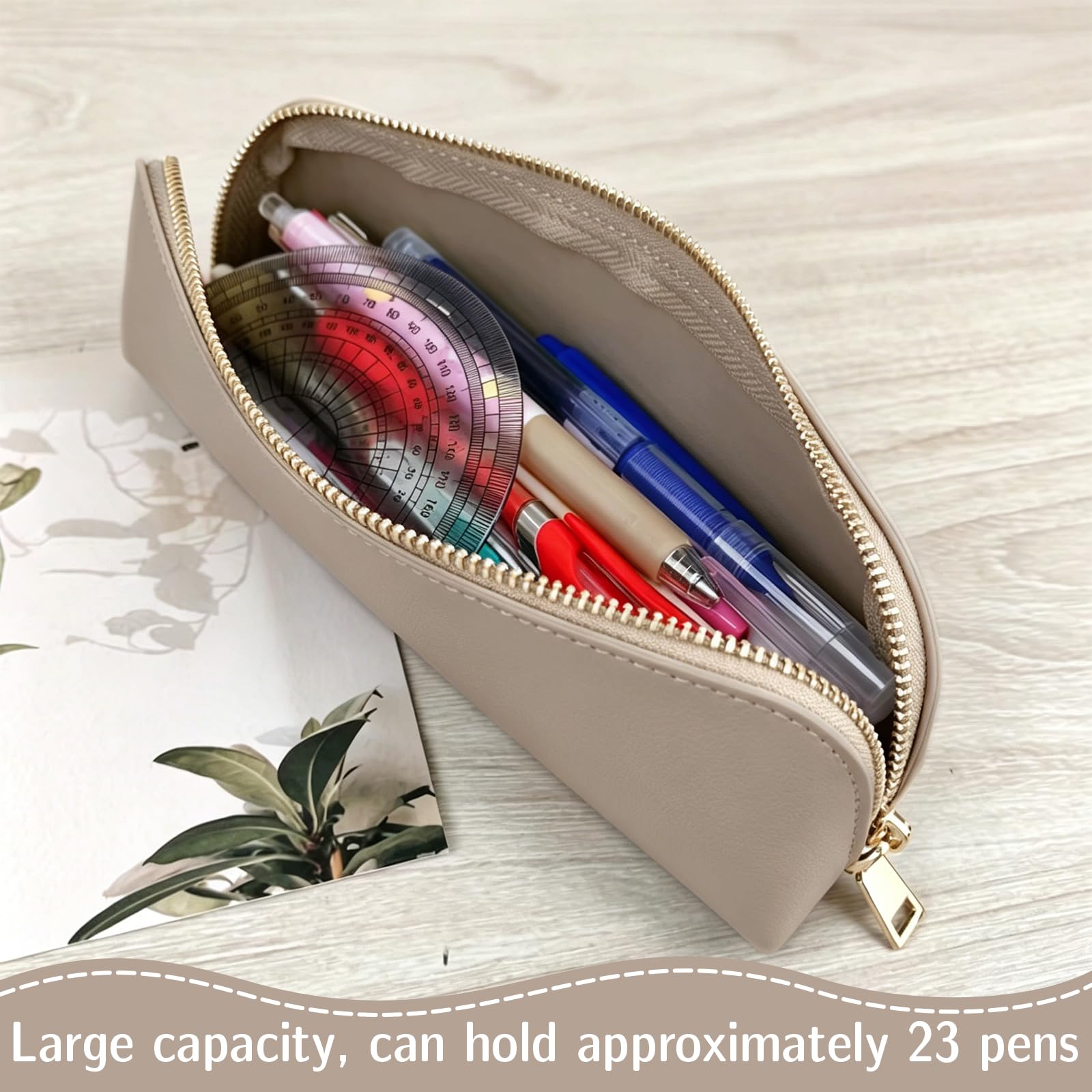 Pencil Case PU Cases 18.5 × 6 × 5.5 cm Zipper School Case Large Capacity Waterproof Portable for School, Office And Travel (Picture)