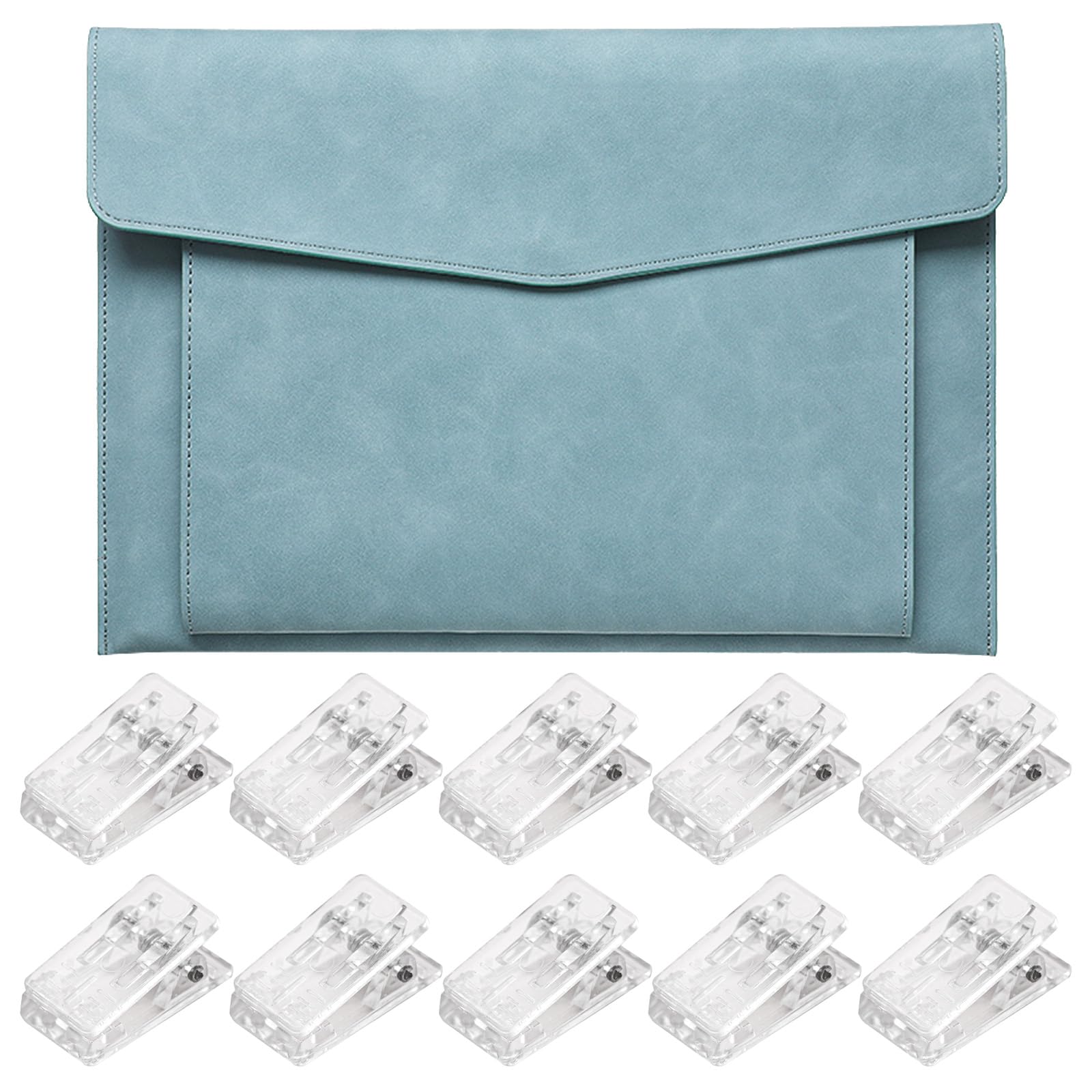 Waterproof Portfolio Envelope Folder Case, Multifunction Folders Stationery Bag, Leather Envelope Documents for Document Stationery Tablet Sleeve (Blue)