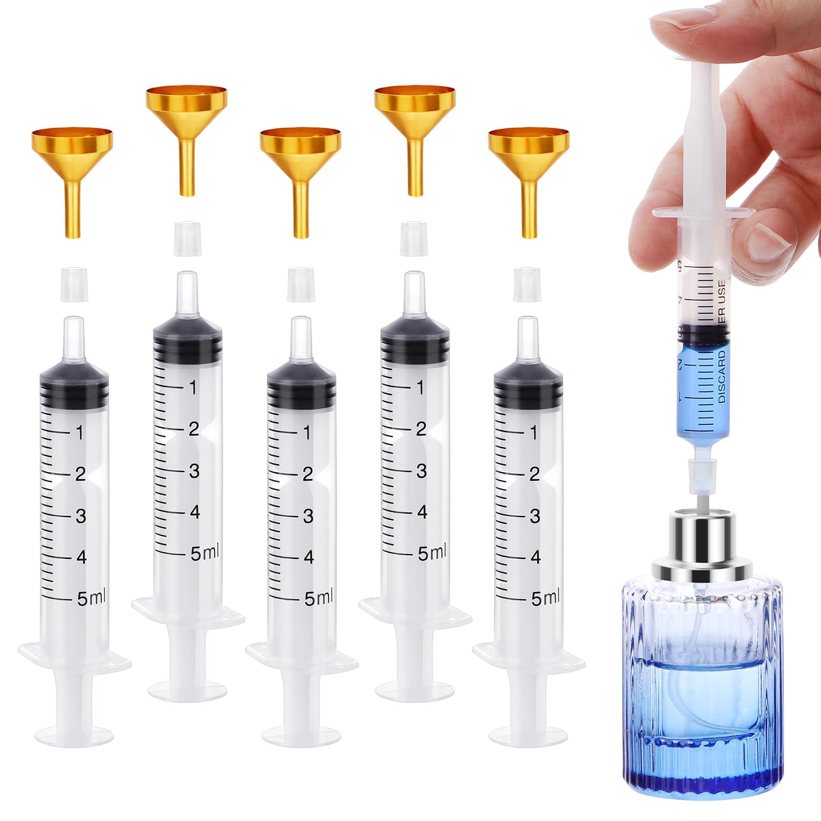 Segbeauty 10 Pack Travel Refill Tools - 5 Large Funnels and 5 5ml Plastic Dispensers for Perfume Transfer - Set for Refillable Atomizer Spray Bottles
