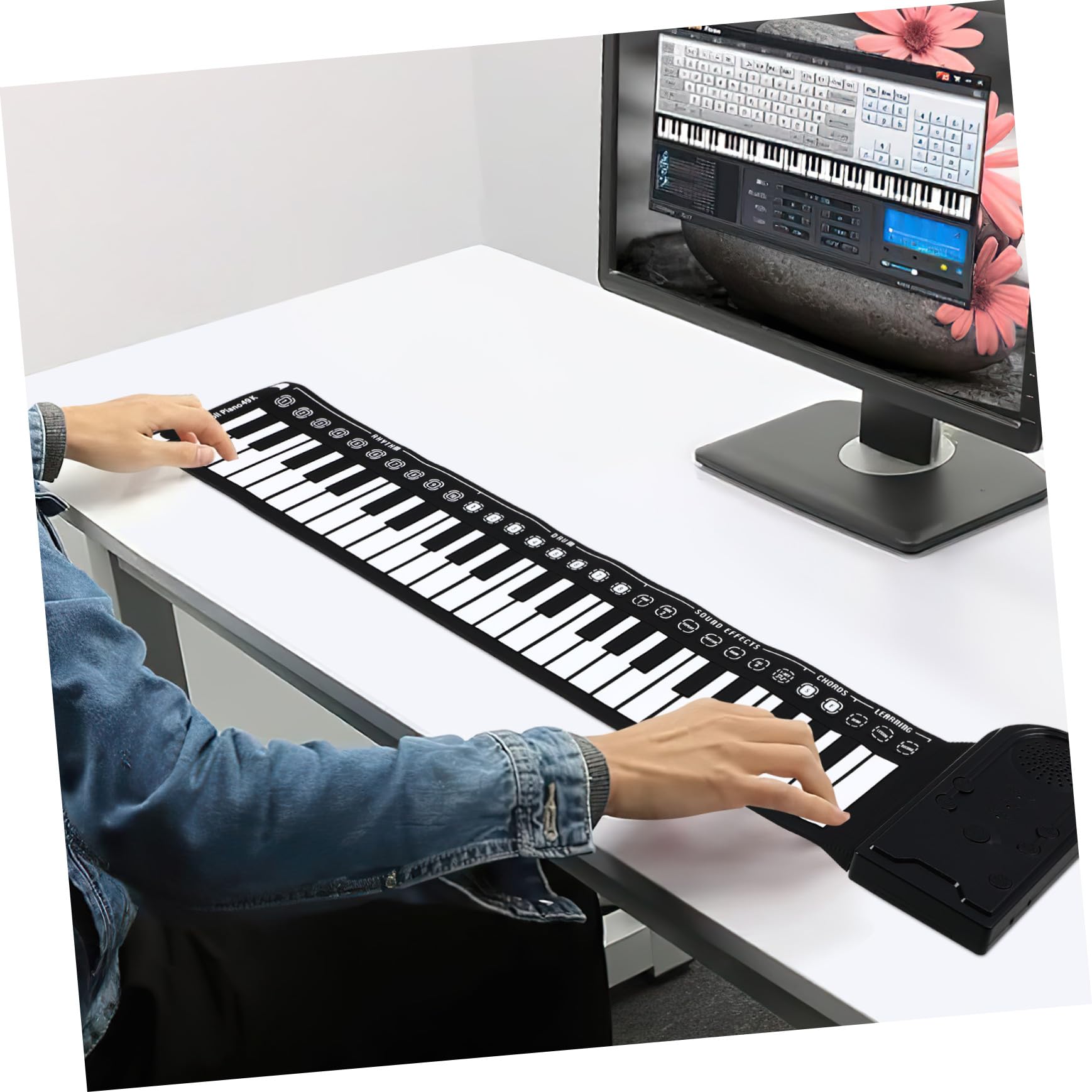 ABOOFAN Pianoforte Elettronico Portatile 49 Tasti con Registrazione e Ritmo Tastiera Pieghevole per Principianti Altoparlante Integrato Alimentazione Batterie o Cavo Esterno Nero