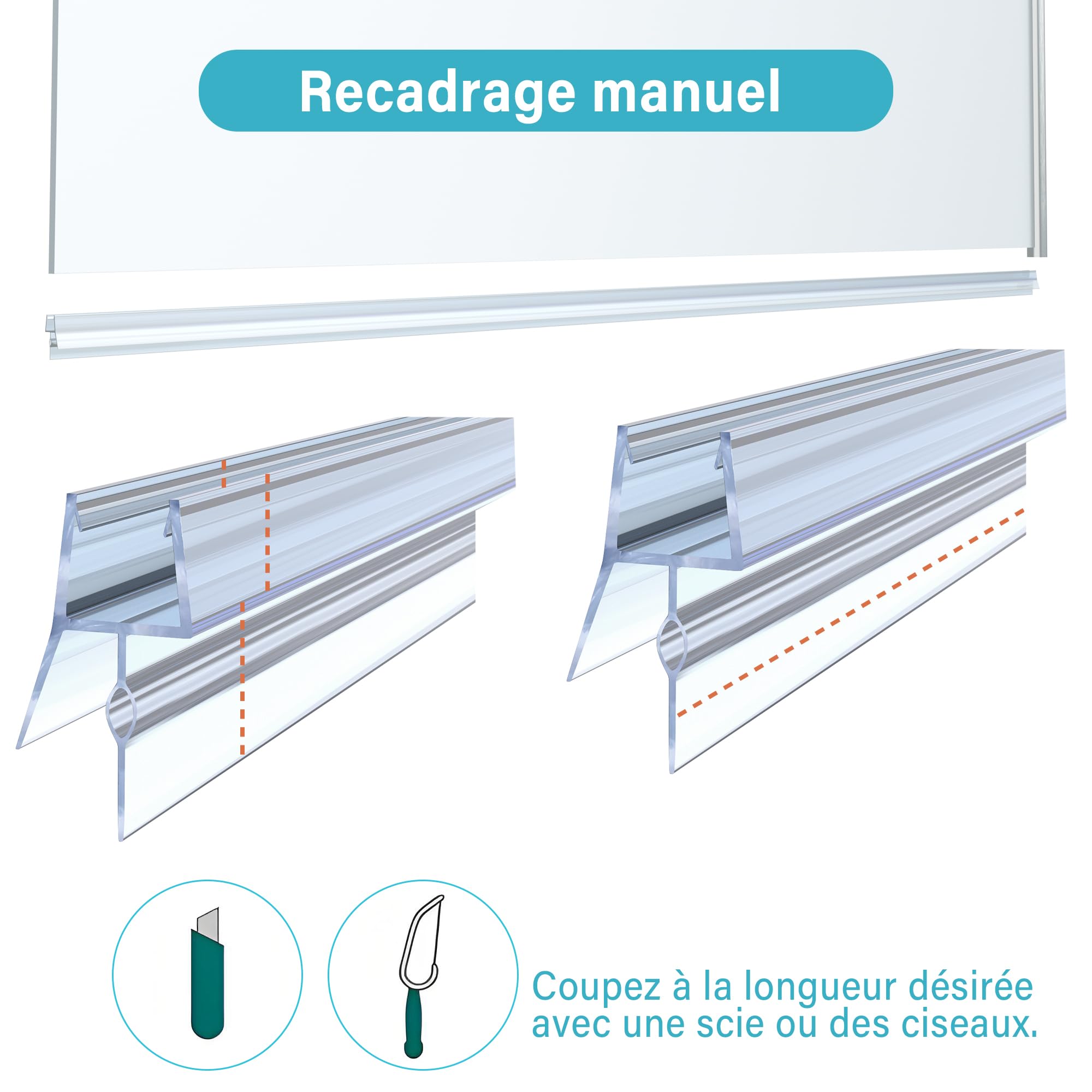 2 x 100cm Joint de Douche pour Portes de Douche, Joint de Paroi de Douche Hydrofuge de Remplacement pour Porte de Douche en Verre de 5 à 8 mm, Premium Lèvre de Douche Hydrofuge pour Cabine de Douche