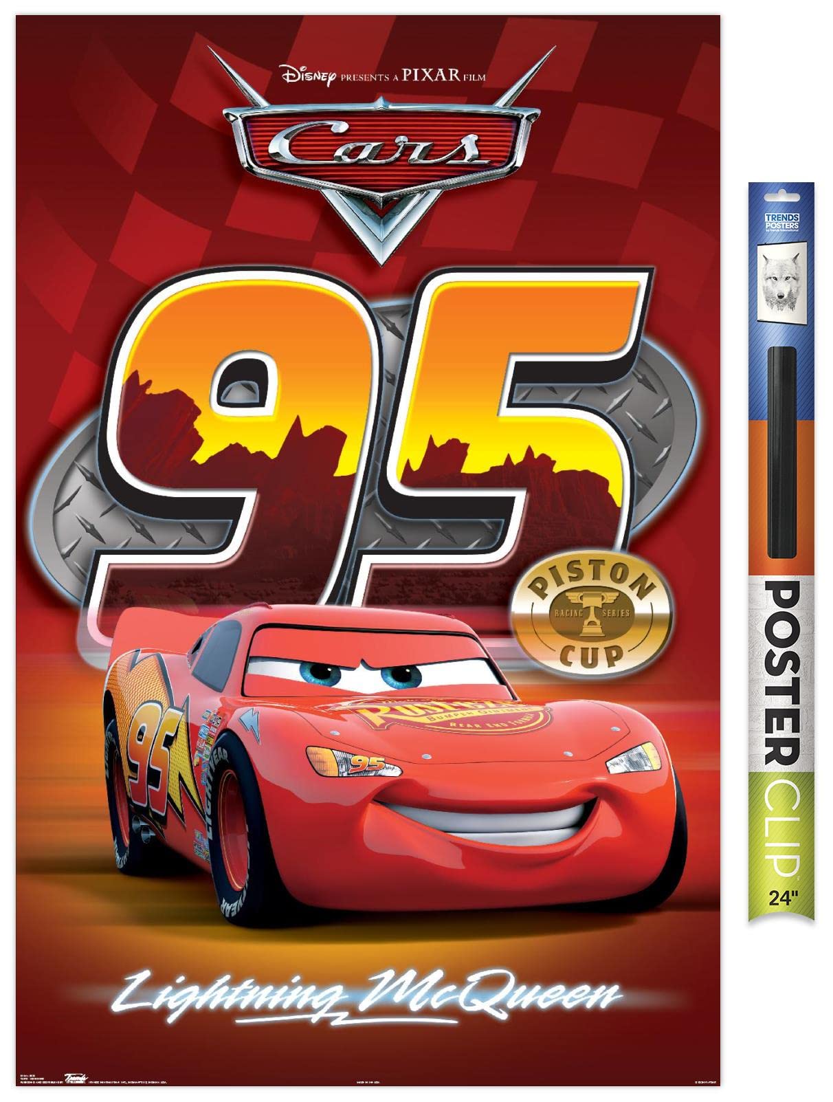 Trends International Disney Pixar Cars - Lightning Wall Poster, 22.375" x 34", Premium Poster & Clip Bundle